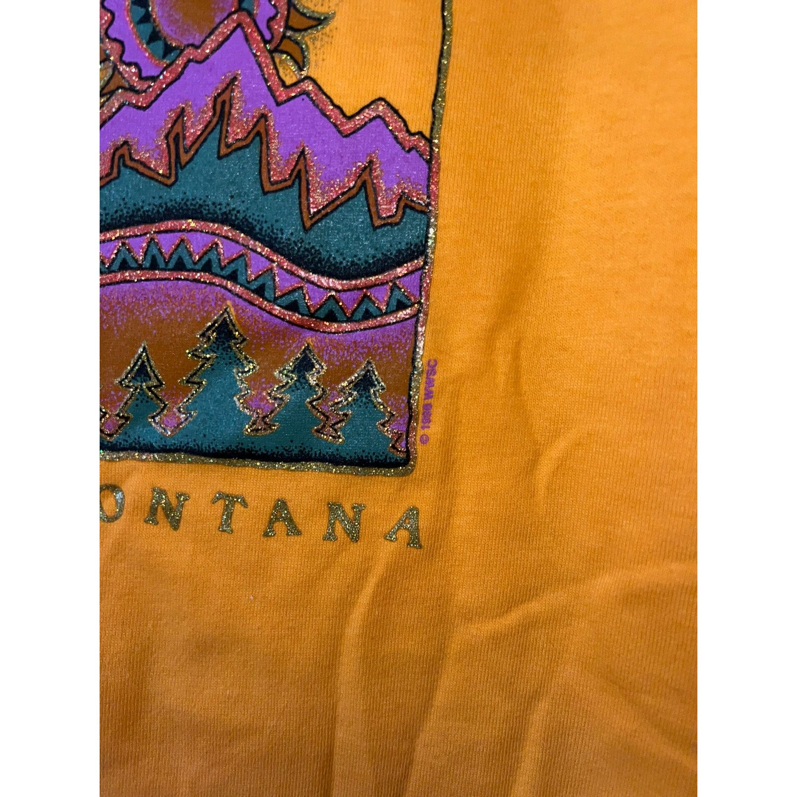 Jerzees 90s MT Montana Glitzy Mountain Orange Shirt VTG 1990s Large Size US L / EU 52-54 / 3 - 4 Thumbnail