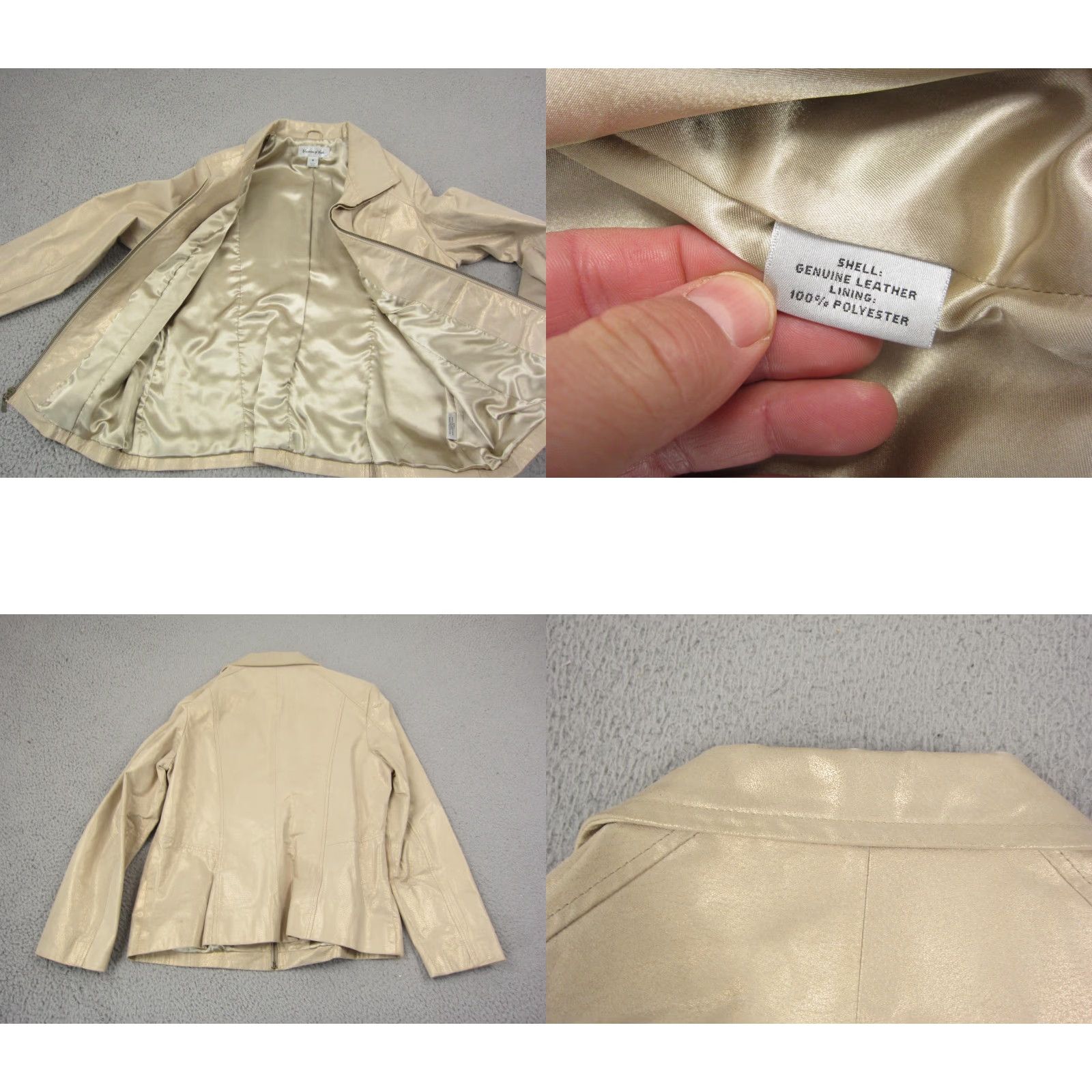 Preston & York VINTAGE Preston & York Leather Jacket Womens M Gold Metallic Shiny 90s Full Zip Classic 80s 90s Mens Womens Girls Boys Size M / US 6-8 / IT 42-44 - 8 Thumbnail