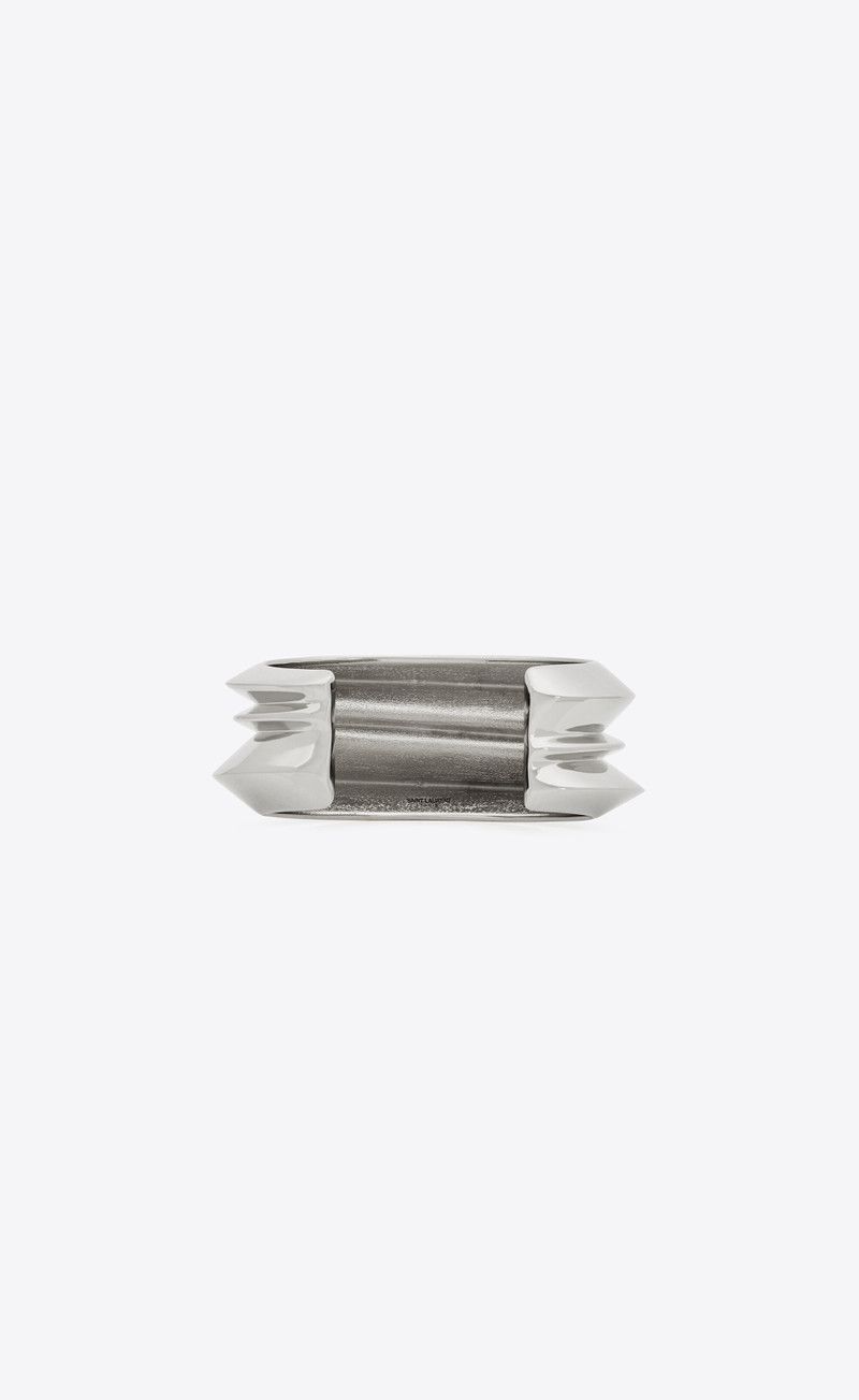Saint Laurent Paris o1bcso1str0226 Size:S/Stacked Cuff In Metal in Silver Size ONE SIZE - 4 Thumbnail