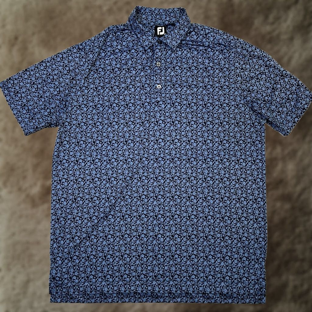 Footjoy FootJoy Polo Shirt Mens XL Blue Floral Performance Stretch Golf Wildhorse Club Shirt Size US XL / EU 56 / 4 - 1 Thumbnail