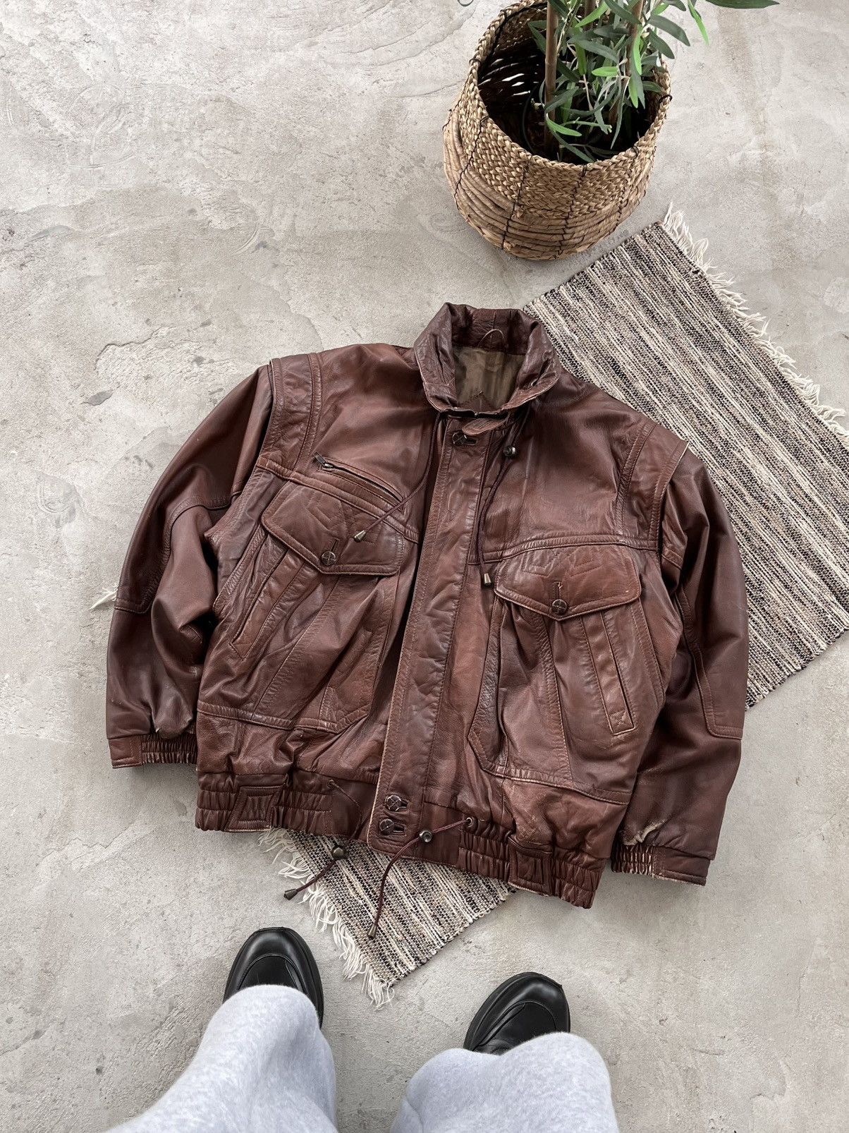 Genuine Leather Vintage Brown Leather Biker Bomber Jacket Avantgarde Y2K Size US L / EU 52-54 / 3 - 1 Thumbnail