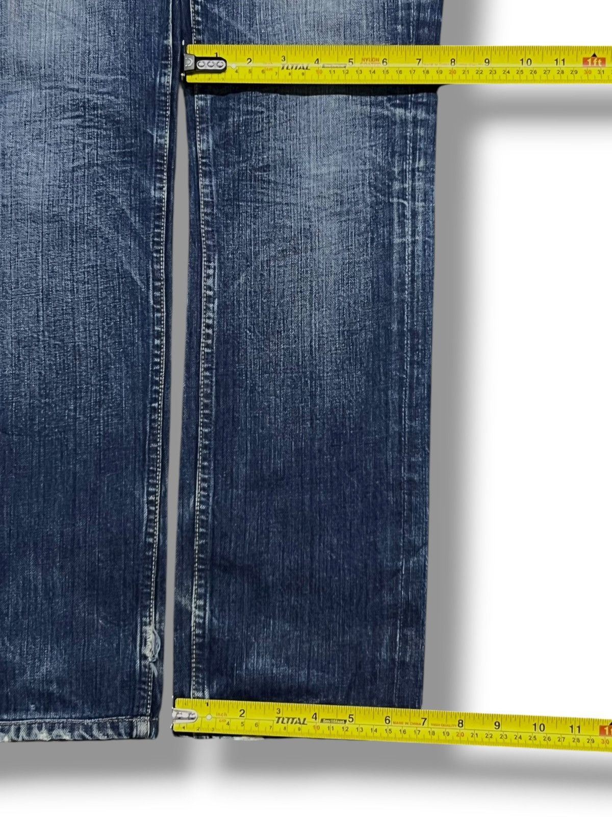 Japanese Brand Vintage Degaine Usa - Faded Wash Honeycomb, Distressed Denim Size 30" / US 8 / IT 44 - 16 Thumbnail