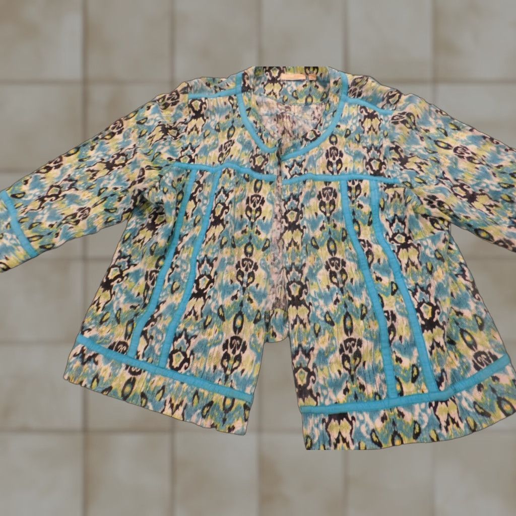 Vintage Choices Womens Blouse XL Blue Striped Round Neck Long Sleeve Cotton Rayon Stretch Hook Casual Regular Ruffle Size XL / US 12-14 / IT 48-50 - 1 Thumbnail