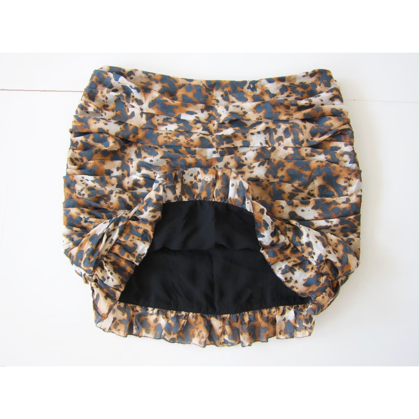 Vintage VINTAGE New York & Company Collection Brown Black Leopard Ruffle Ruched Mini Skirt 8 Size 30" / US 8 / IT 44 - 6 Thumbnail