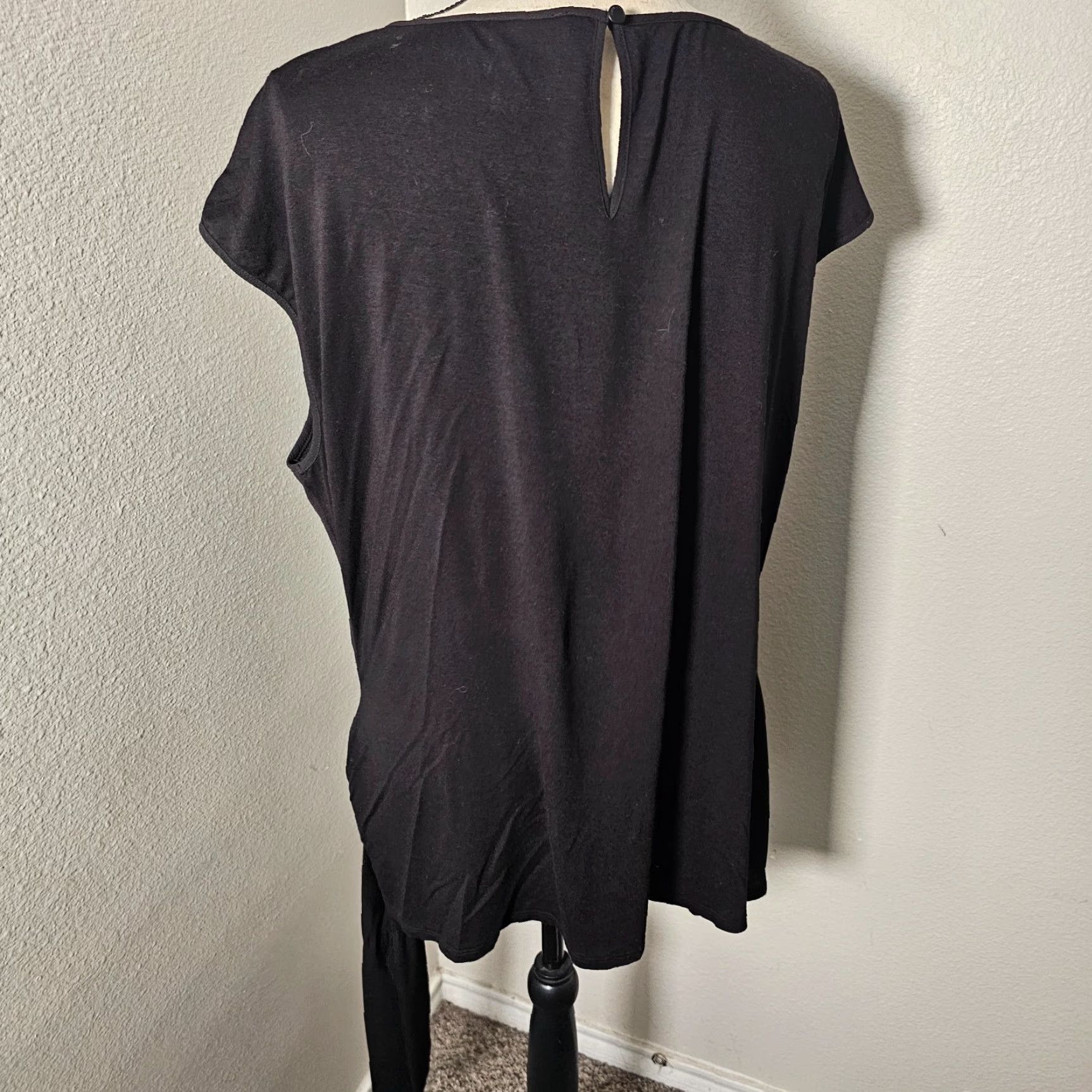 Vince Camuto Vince Camuto Blouse Women’s Large Black Cap Sleeve Round Neck Stretch Front Tie Size L / US 10 / IT 46 - 3 Thumbnail