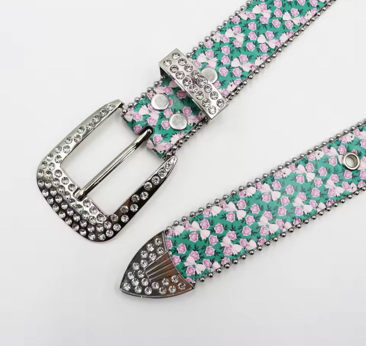 Designer 115cm Pink Flower Rivet Belts Size ONE SIZE - 4 Thumbnail