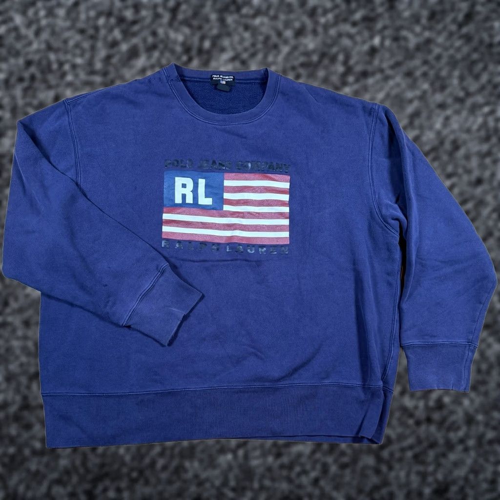 Ralph Lauren VTG Ralph Lauren Polo Jeans Co Sweatshirt Mens XL USA Flag Multicolor Pullover Sweater Mens Size US XL / EU 56 / 4 - 1 Thumbnail