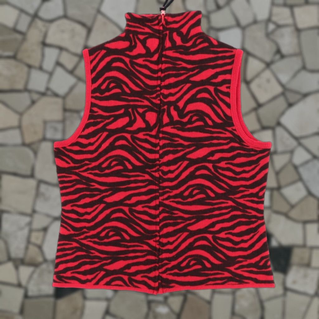 Vintage Cheryl Nash Windridge Tiger Stripe Vest Merino Wool Red Women's M Full Zip Jacket Size M / US 6-8 / IT 42-44 - 1 Thumbnail