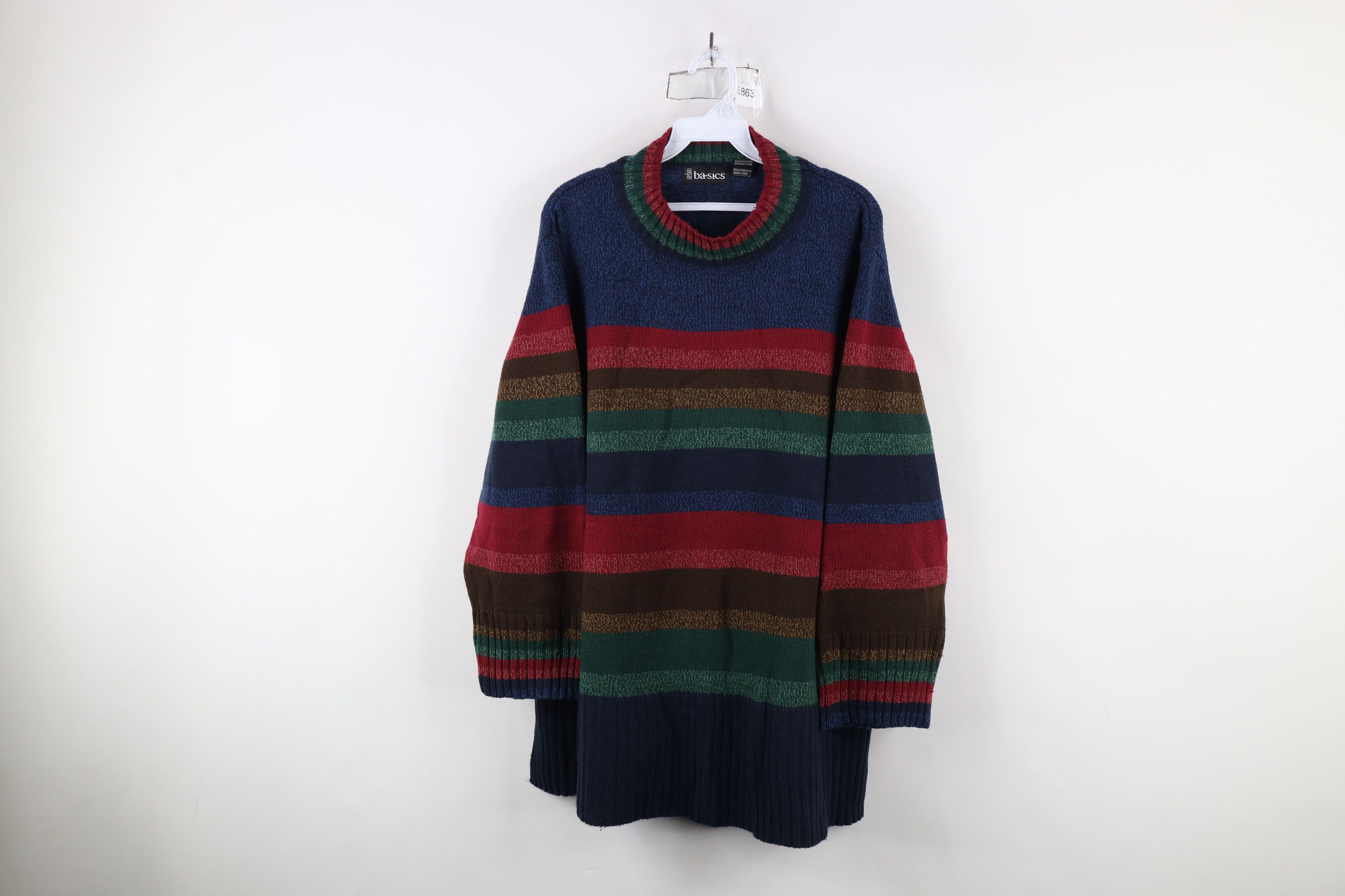Vintage Vintage 90s Streetwear Rainbow Striped Mock Neck Sweater Size 3XL / US 20-22 - 1 Thumbnail