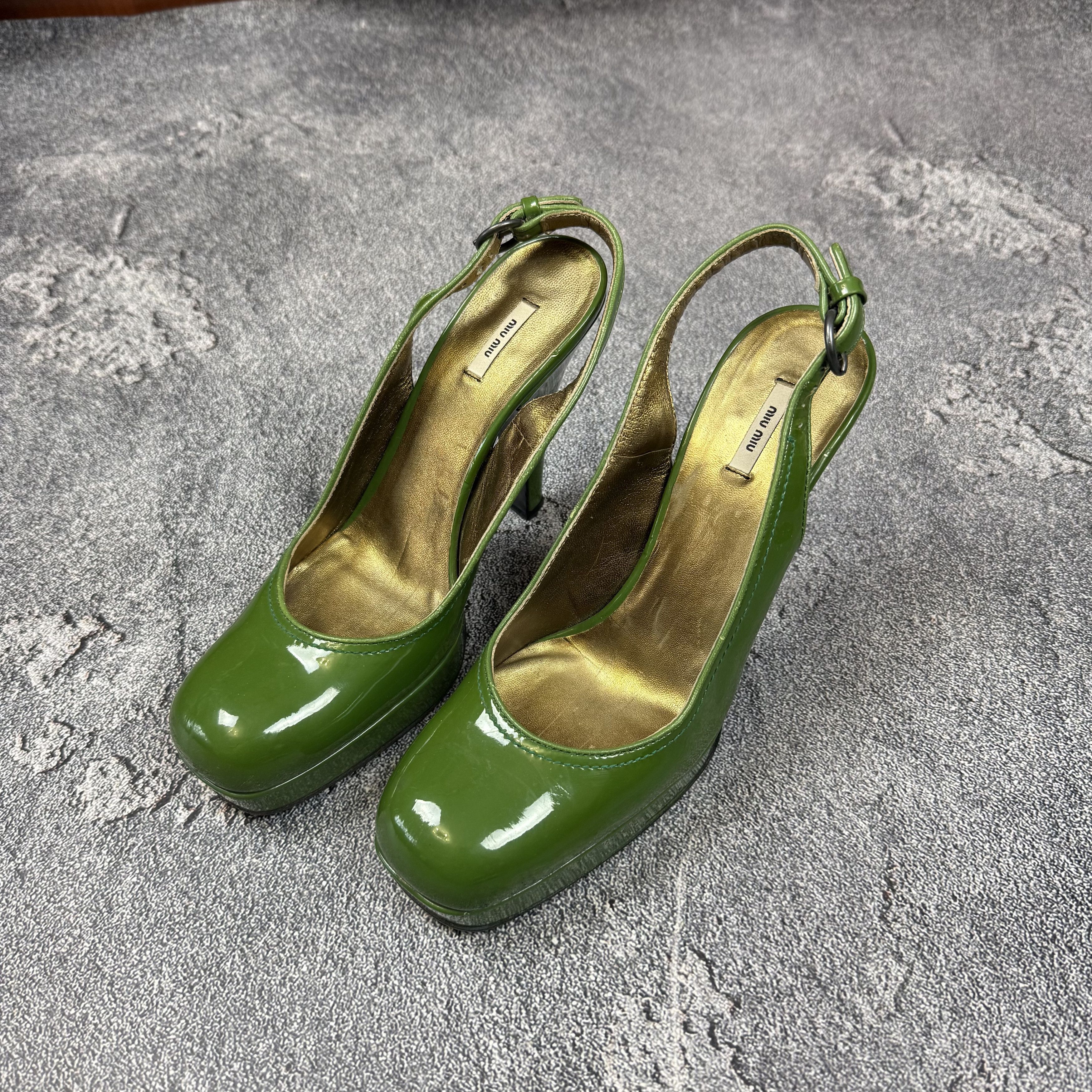 Miu Miu Miu Miu Patent Leather Slingback Heels Platform Green Size US 7 / IT 37 - 2 Thumbnail