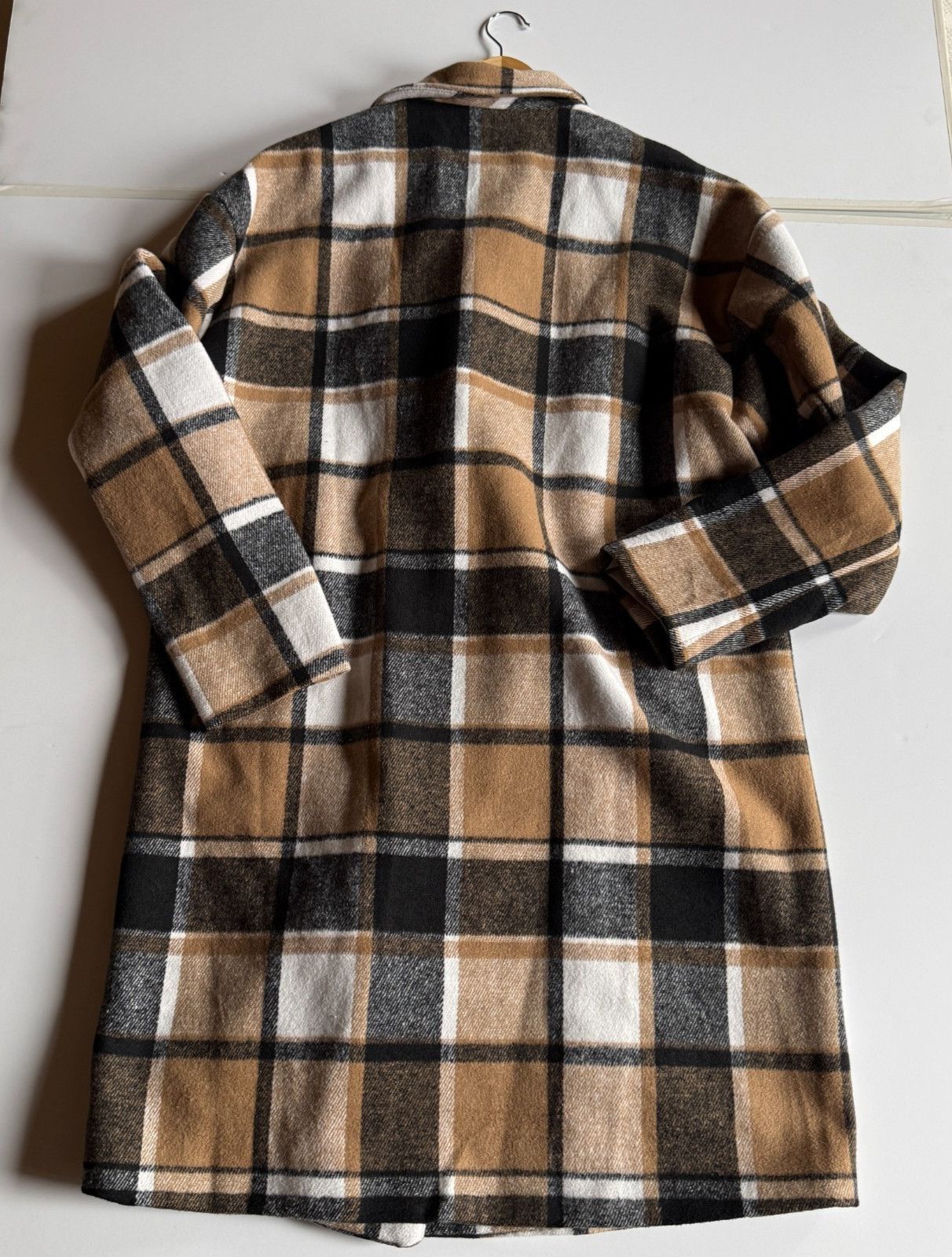 Shein SHEIN Plaid Tan/ Black Long Double Breasted Coat Size US M / EU 48-50 / 2 - 8 Thumbnail