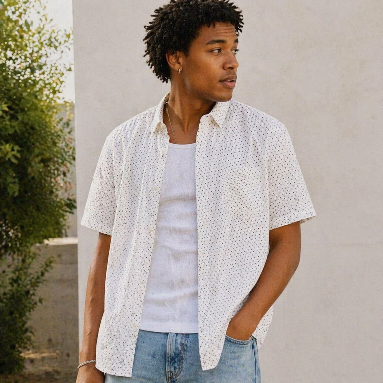 J.Crew JCrew Mens XL White Micro Print Short Sleeve Button Up Cotto Size US XL / EU 56 / 4 - 1 Thumbnail