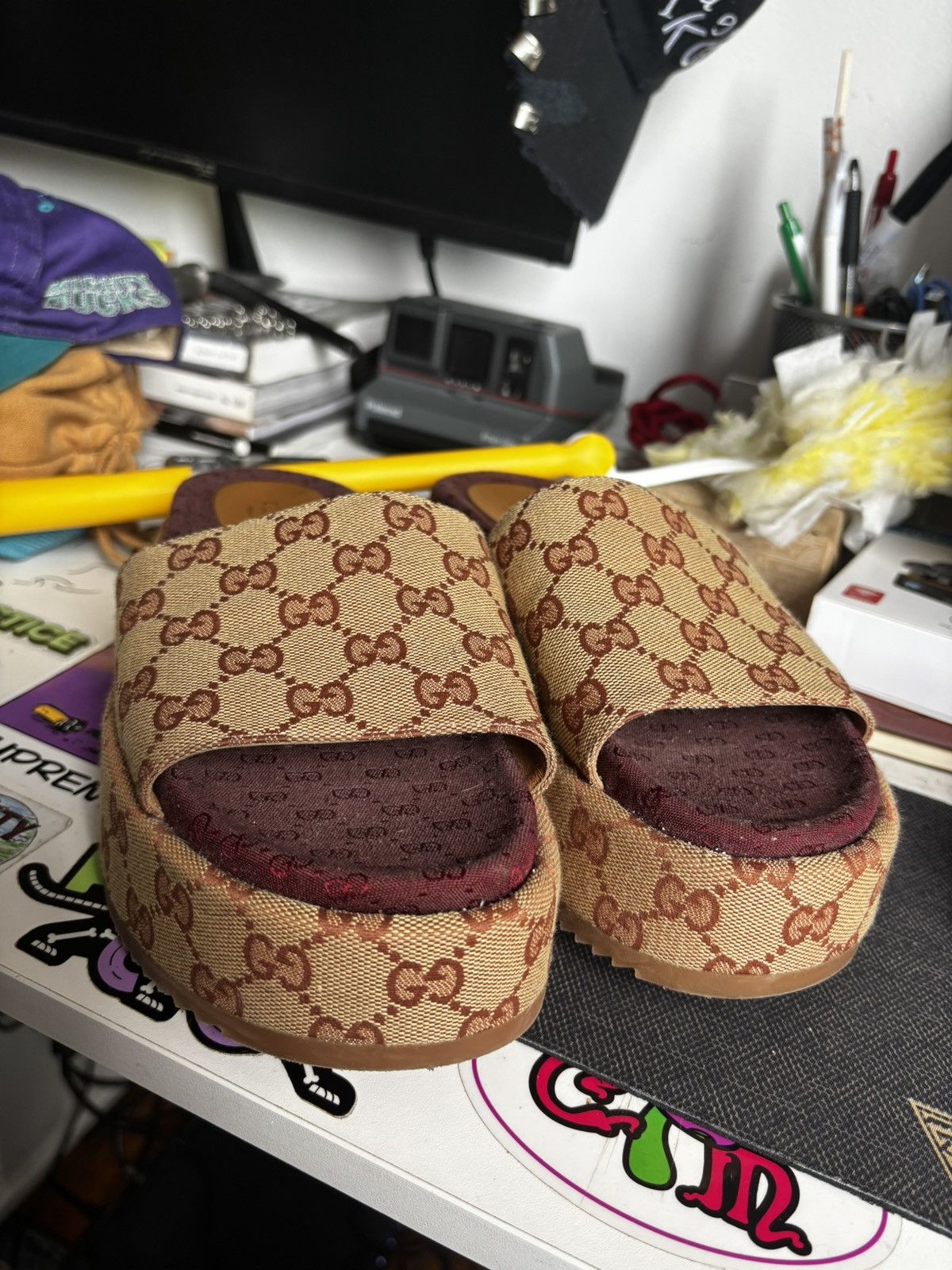 Gucci Gucci Angelina GG Canvas Platform Slide Sandals size 38 Size US 5.5 / EU 38 - 2 Thumbnail