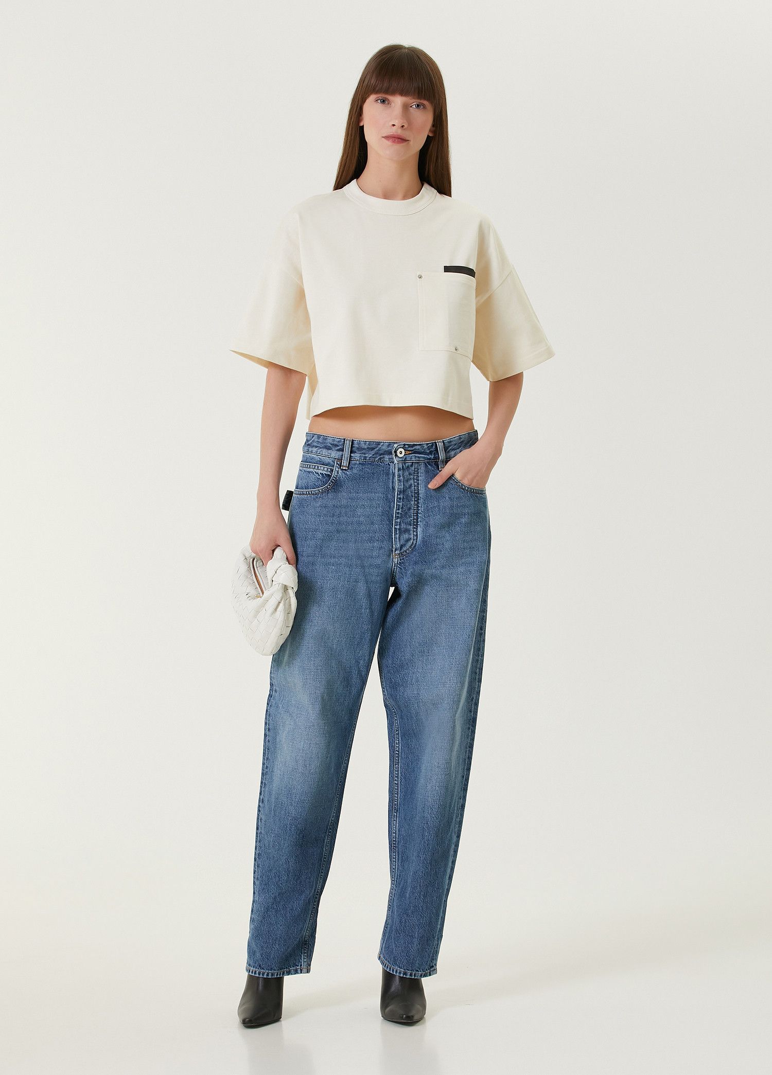 Bottega Veneta BOTTEGA VENETA cream Japanese jersey oversize crop t-shirt q Size L / US 10 / IT 46 - 2 Thumbnail