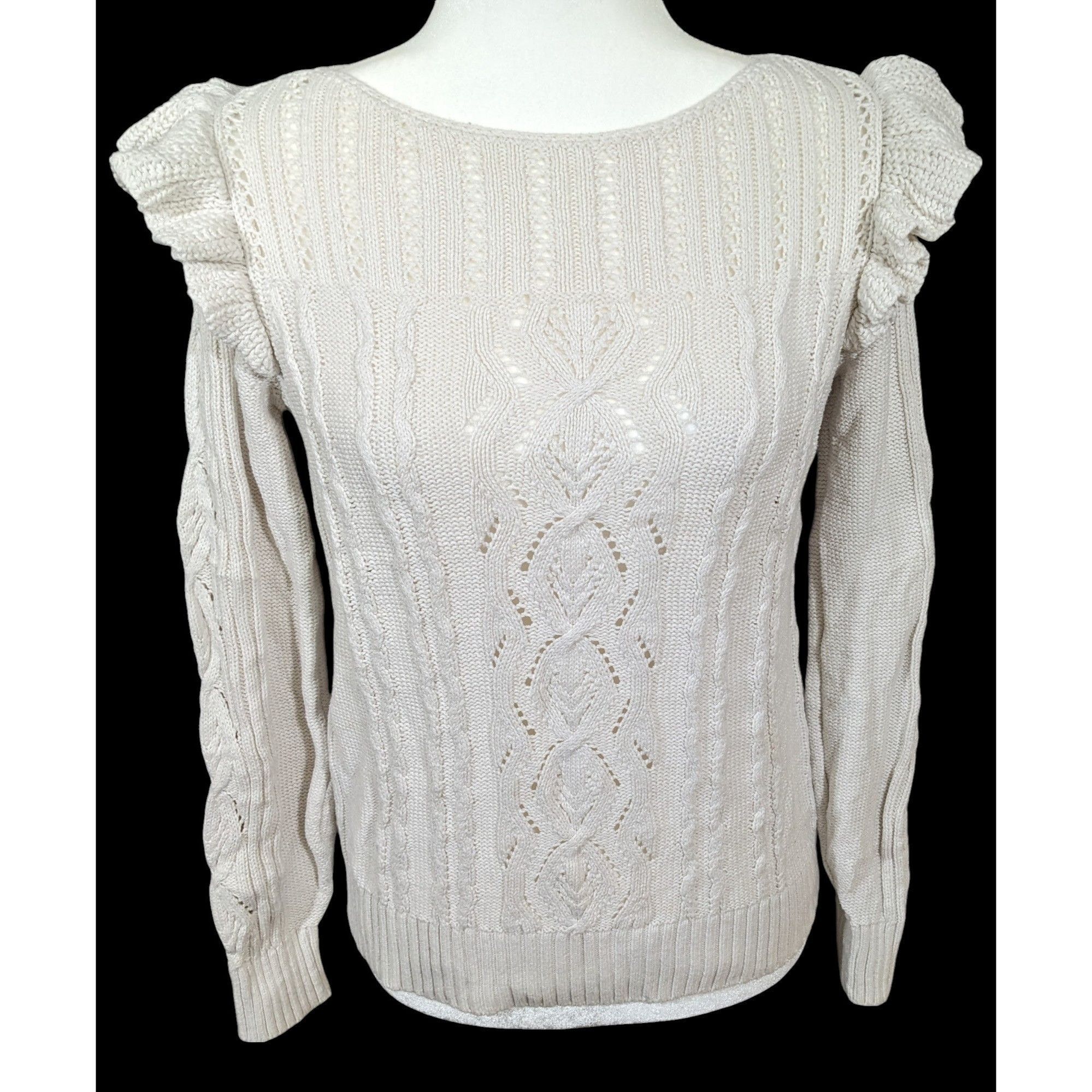 Loft Vintage Coquette White Loft Ruffle Sleeve Sweater Size S / US 4 / IT 40 - 1 Thumbnail