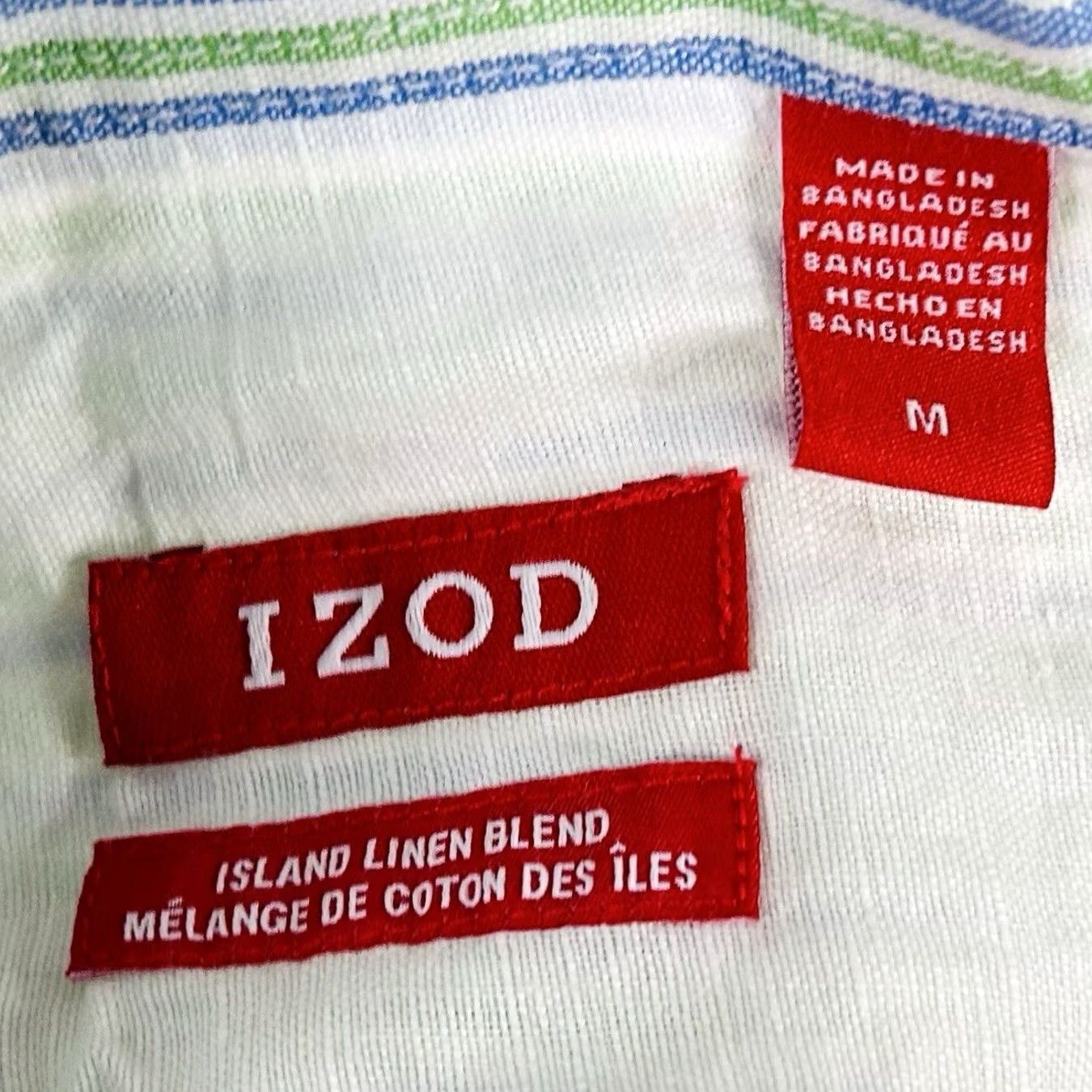 Izod IZOD Shirt Green Blue Striped Long Sleeve Button Front Medium Island Linen Blend Mens Size US M / EU 48-50 / 2 - 3 Thumbnail