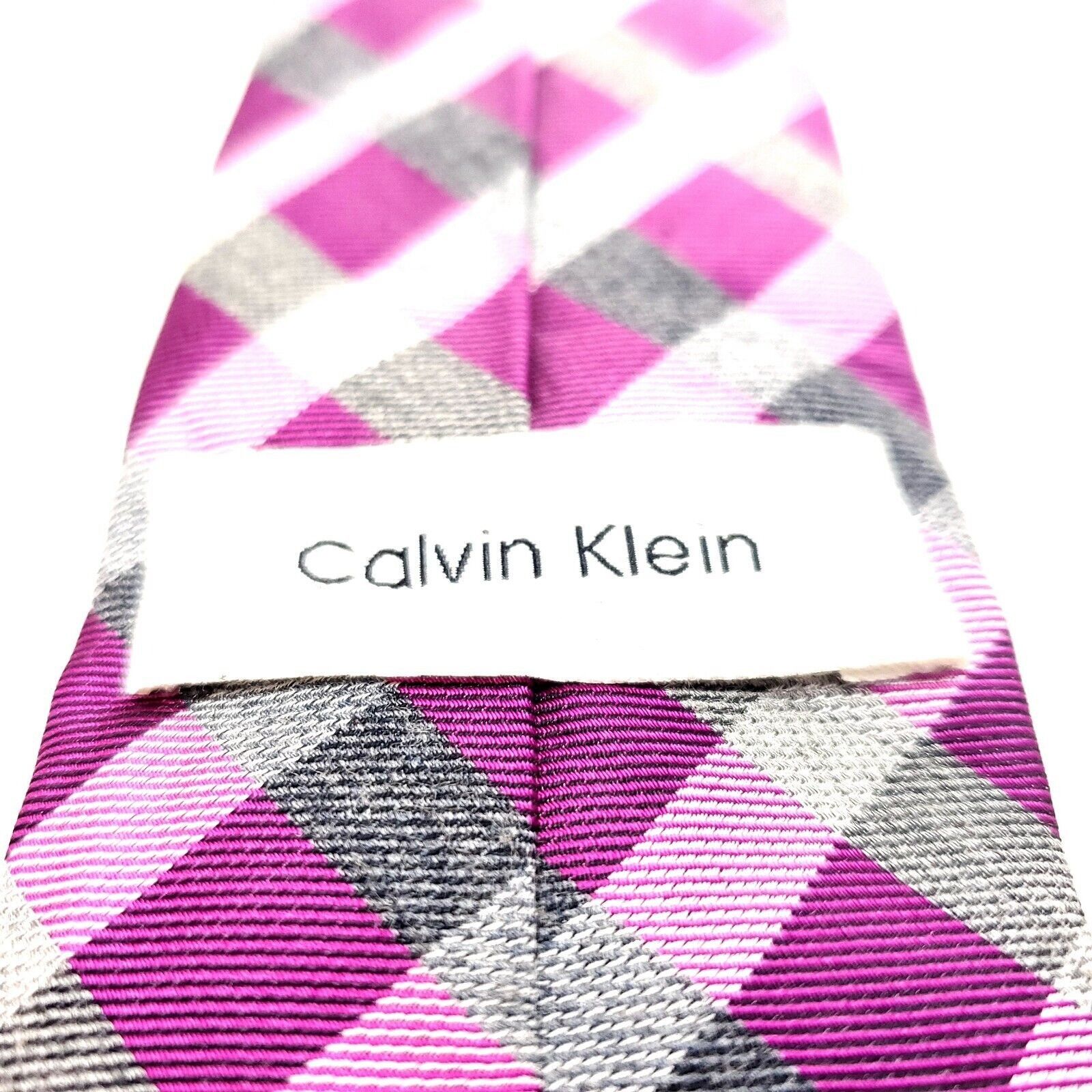 Calvin Klein Calvin Klein Silk Viscose Tie Purple Gray Plaid Skinny Woven Size ONE SIZE - 4 Thumbnail