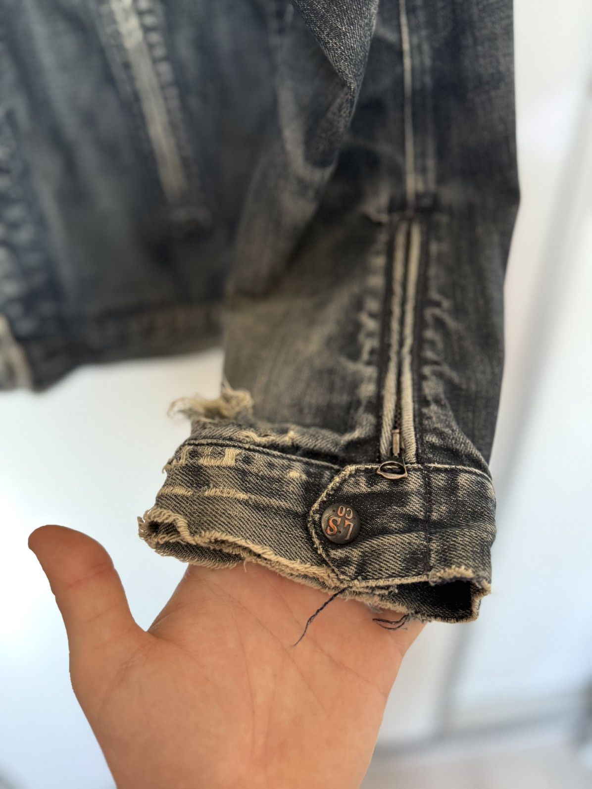 Levi's Levi’s Navy Washed Distressed Double Zip Biker Denim Jacket Size US XL / EU 56 / 4 - 12 Thumbnail