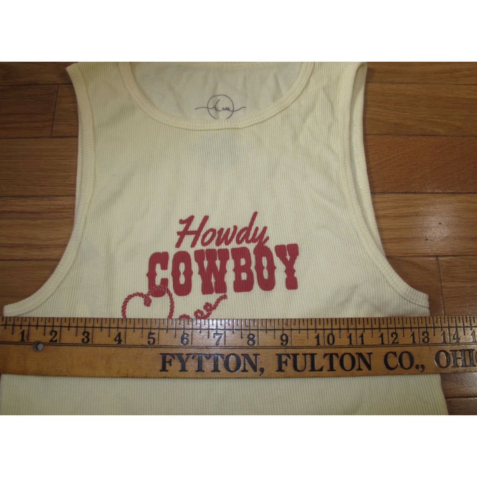 Vintage Hi-Res Howdy Cowboy Ribbed Crop Top Tank Women's L Yellow 100% Cotton Sleeveless Shirt Casual All Seasons (USA Theme) Womens Size L / US 10 / IT 46 - 5 Thumbnail