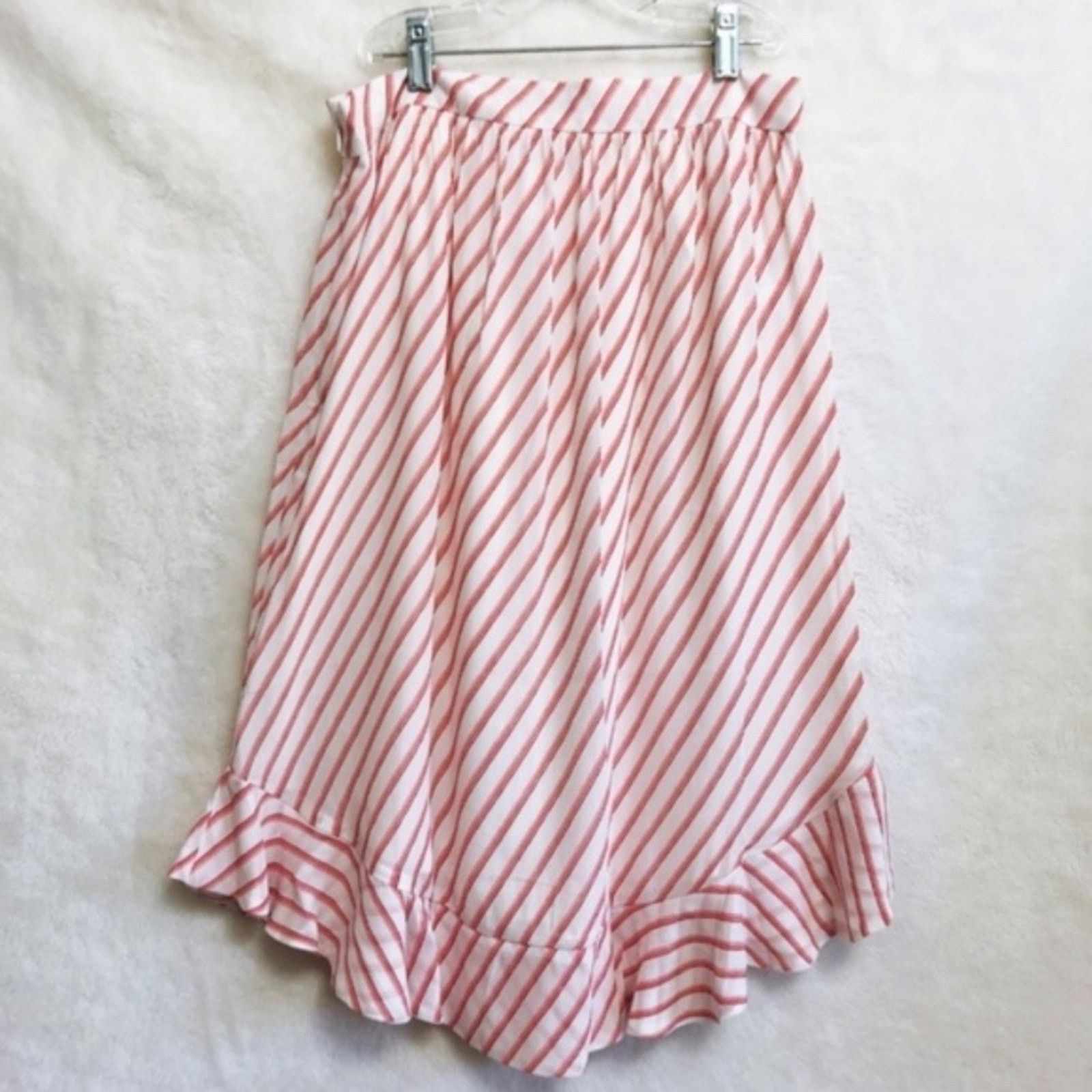 Loft LOFT Pink and White Striped Ruffle Hem Skirt Size 27" / US 4 / IT 40 - 2 Thumbnail