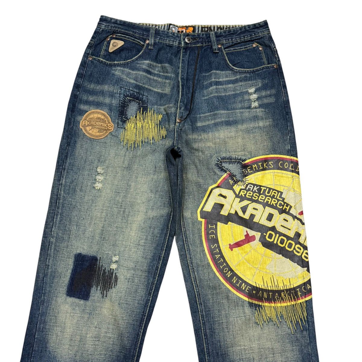 Vintage Vintage Akademiks Spellout Denim Baggy Jeans Jnco Size US 35 - 3 Thumbnail