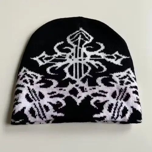 Designer × Homemade Y2K 2000s grunge gothic punk cross cozy black white beanie Size ONE SIZE - 2 Thumbnail