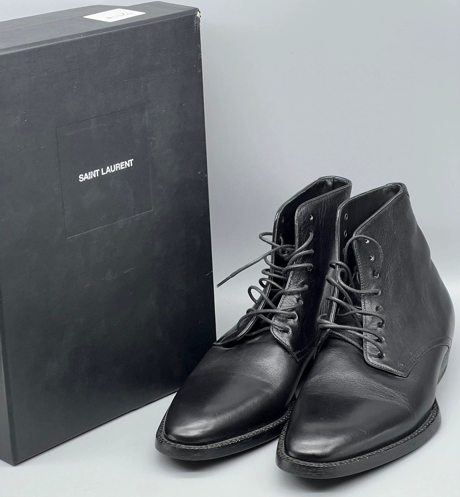 Yves Saint Laurent ysl black leather lace-up ankle boots Size US 7 / EU 40 - 1 Thumbnail