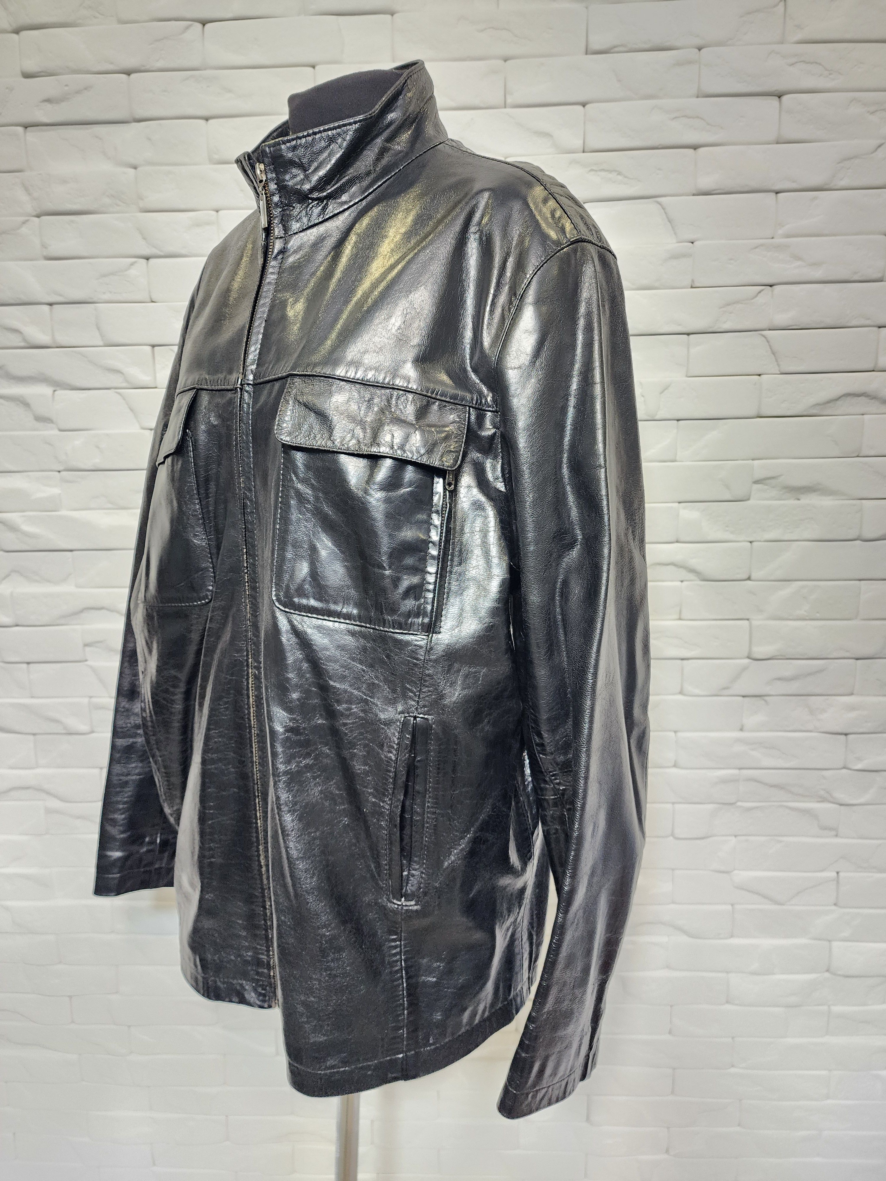 Genuine Leather Men's Black Genuine Leather Jacket: Zippered Pockets Size US XL / EU 56 / 4 - 2 Thumbnail