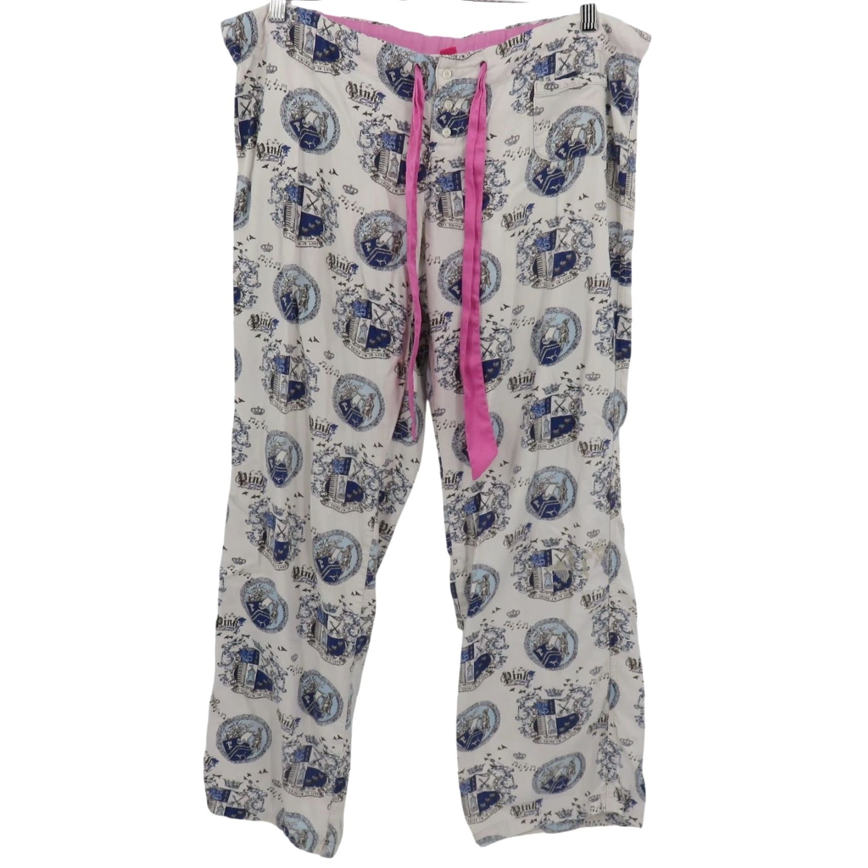 Victoria's Secret VINTAGE Victoria's Secret PINK Women Medium Pajama Pants Blue White Royal Crest Lounge Sleepwear Size 32" / US 10 / IT 46 - 2 Thumbnail