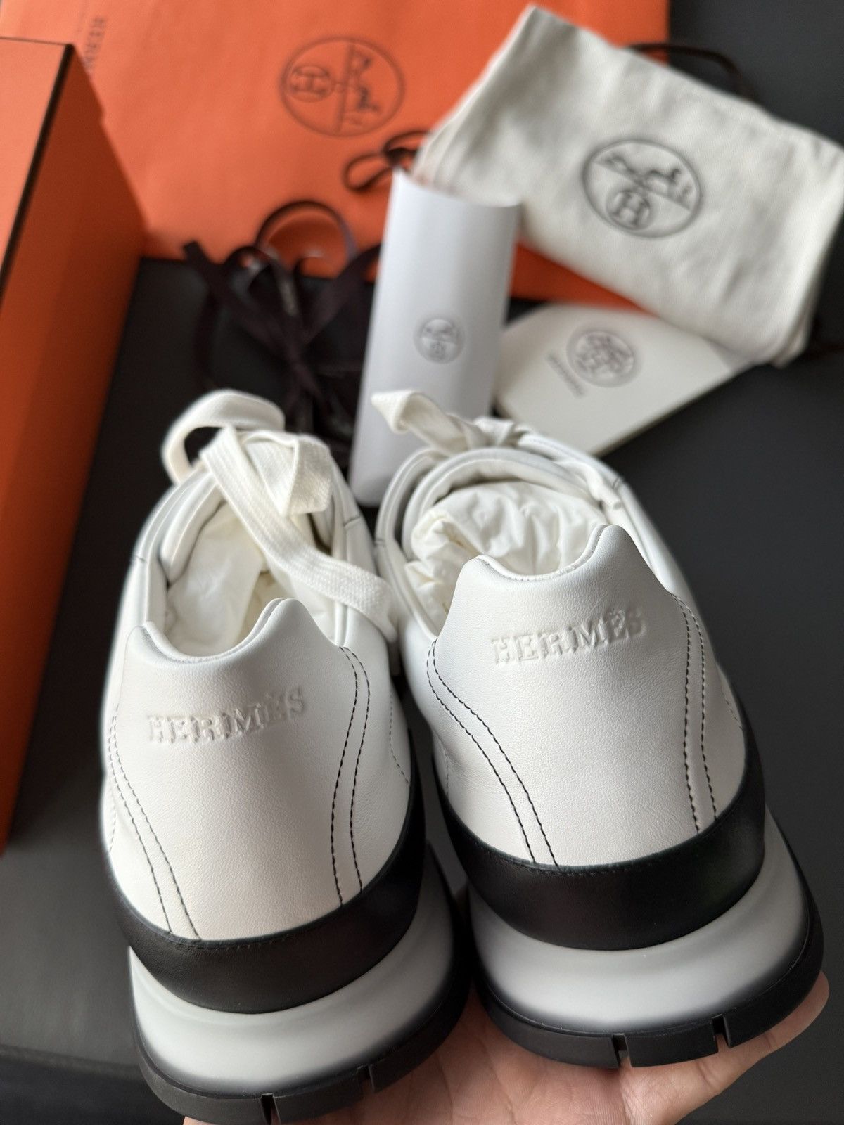 Hermes Brand New Hermes H Logo Leather Sneaker Full Set Size US 10.5 / EU 43-44 - 11 Thumbnail