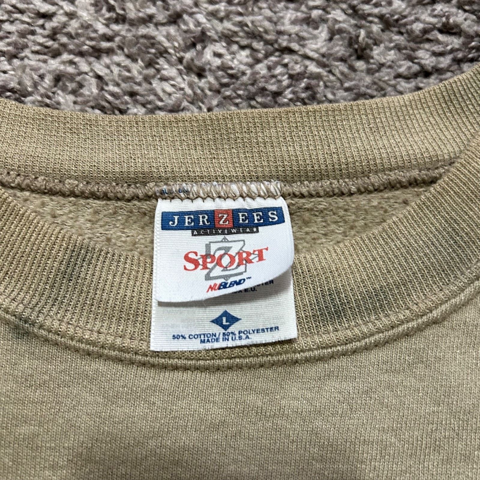 Jerzees × Vintage Vintage Thrashed Sweatshirt Blank Crewneck Pullover 90s Tan Size US L / EU 52-54 / 3 - 2 Thumbnail