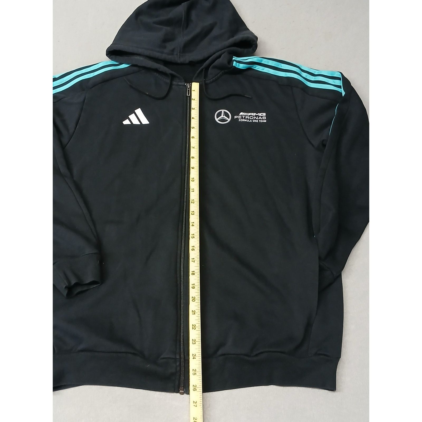 Adidas Adidas (XL) Black Full Zip Teal Striped Hoodie Jacket Size US XL / EU 56 / 4 - 2 Thumbnail