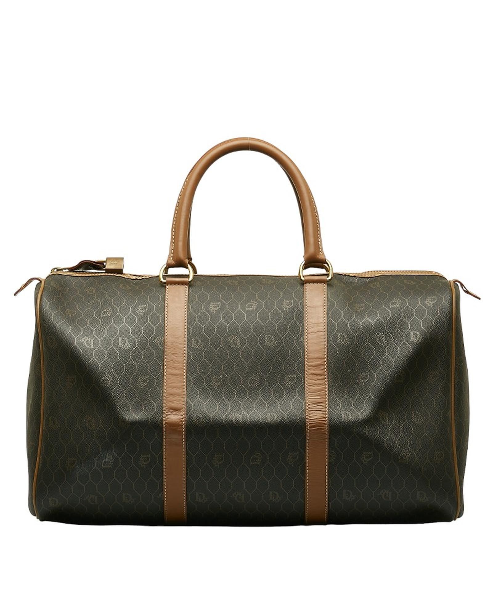 image of Dior Honeycomb Leather Travel Bag in Brown, Women's