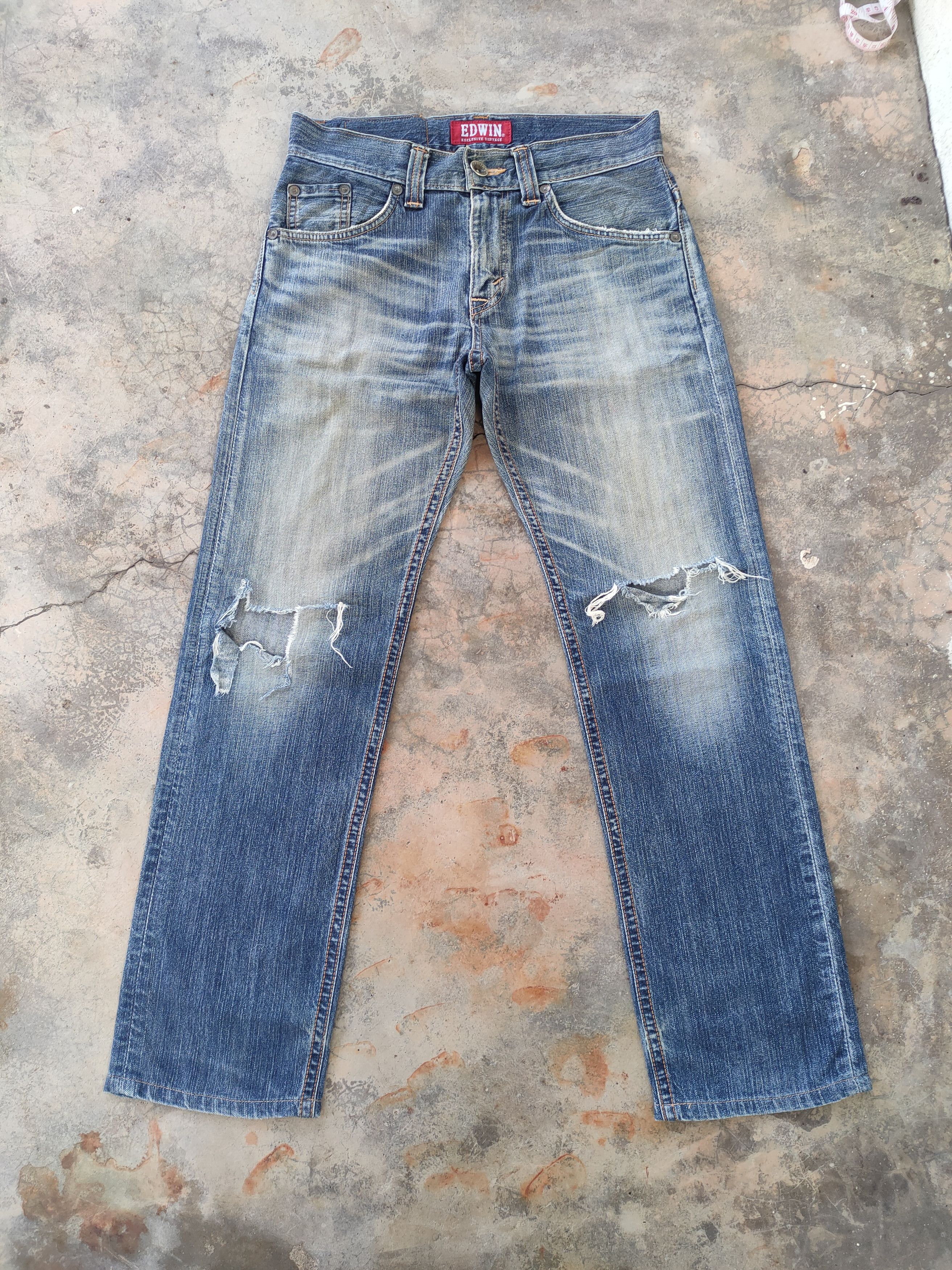 W32 VINTAGE EDWIN FADED RIPPED DISTRESSED JEANS PANTS