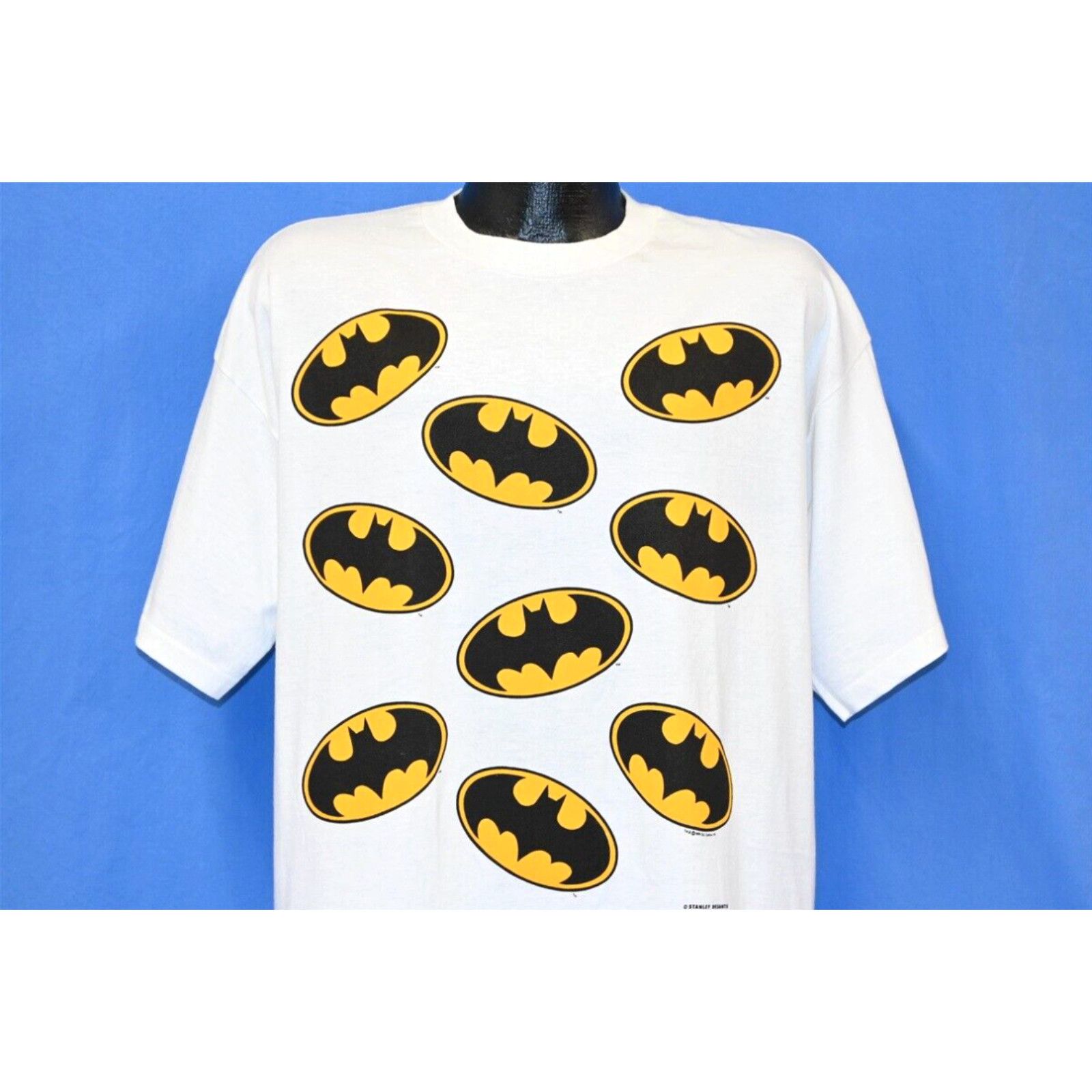 image of Vintage 80's Batman Logo Comic Tv Show Movie Superhero All Over Print T-Shirt XL in White, Men's