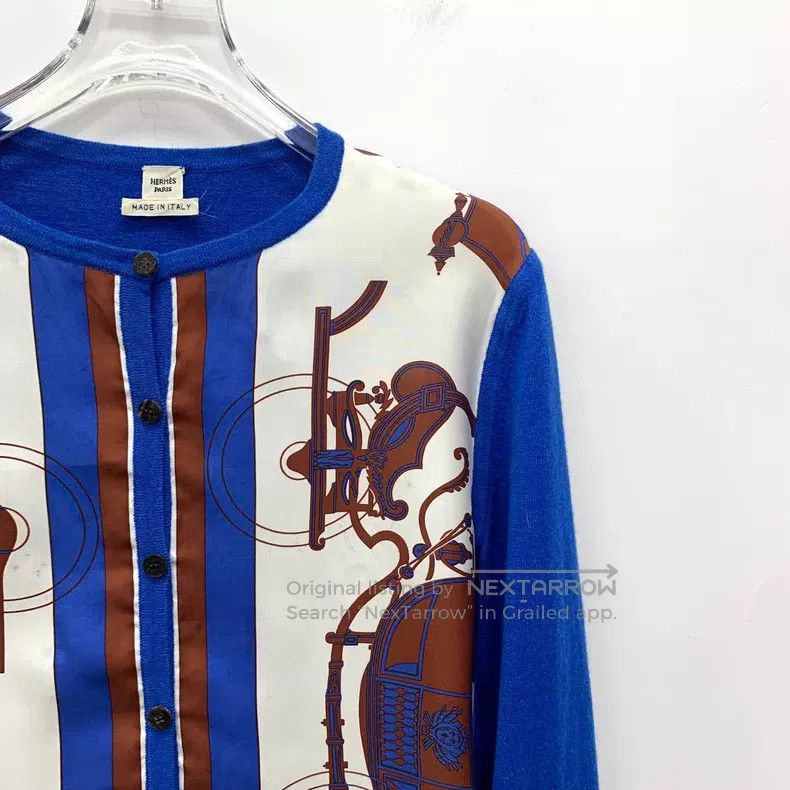 Hermes Hermes Dark blue carriage print patchwork cashmere crew-ne Size XS / US 0-2 / IT 36-38 - 3 Thumbnail