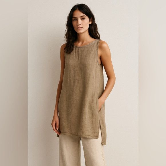 Zara Zara Linen Sleeveless Tunic Top Beige Size XL Size XL / US 12-14 / IT 48-50 - 1 Thumbnail