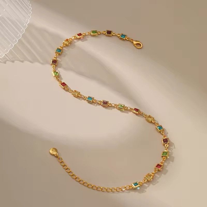 Jewelry Square Wrapped Colored Zircon Anklet Size ONE SIZE - 5 Thumbnail