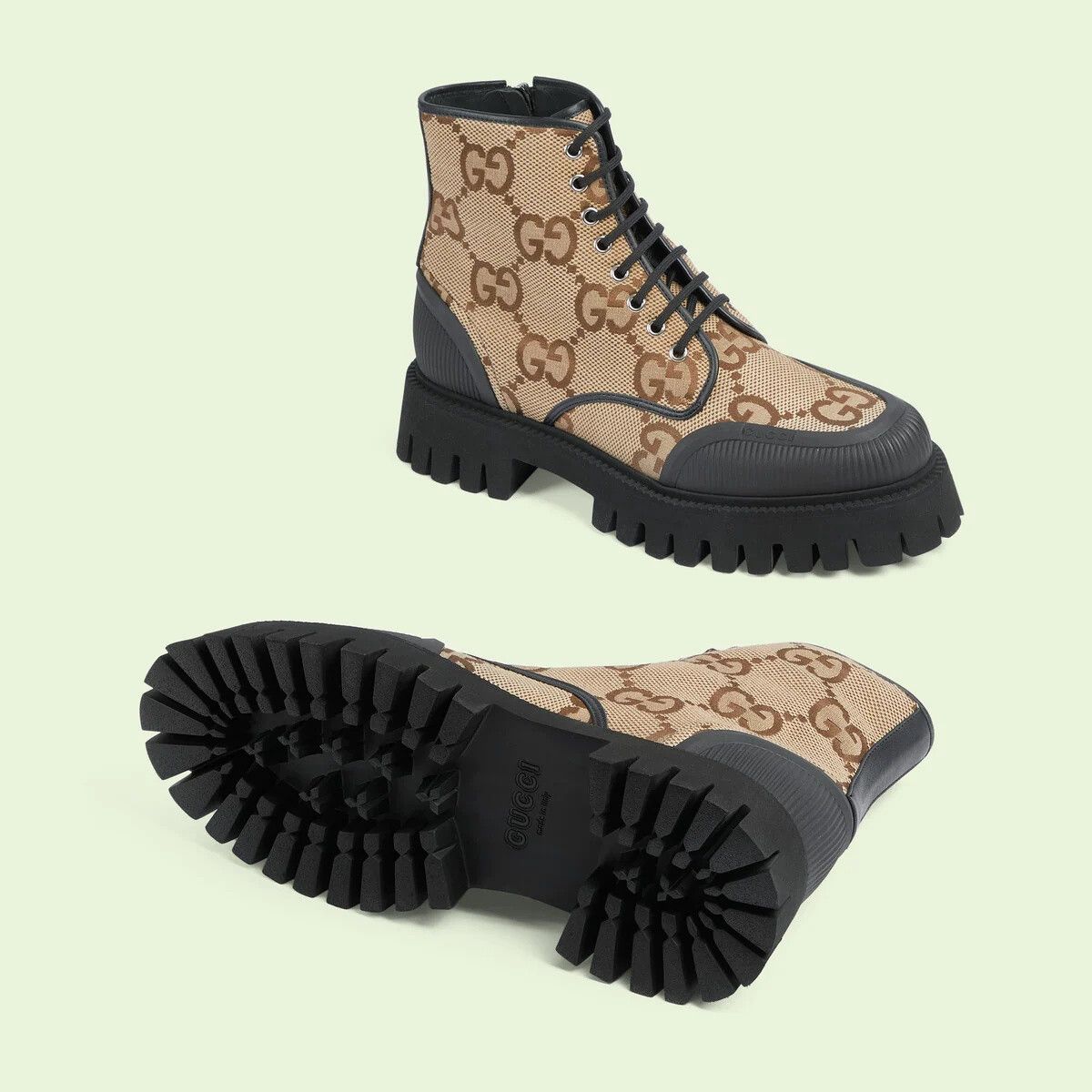 Gucci o1s1wg110225 Maxi GG Lace-Up Boots in Beige/Dark Grey Size US 7.5 / EU 40-41 - 5 Thumbnail