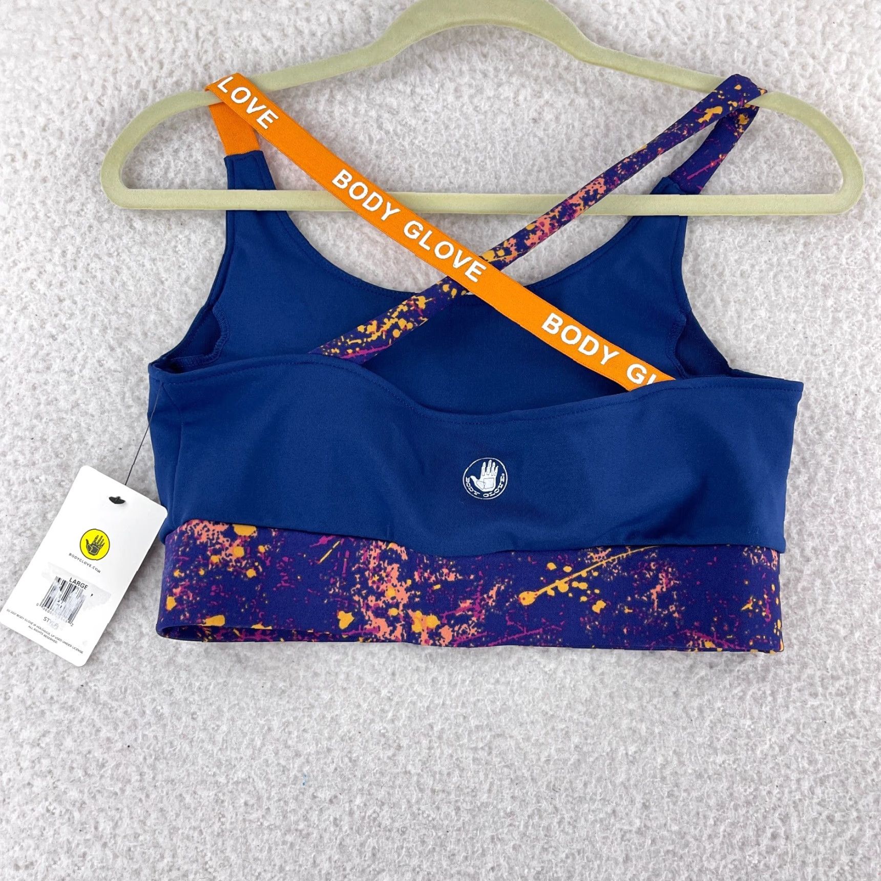 Body Glove Body Glove Sports Bra Womens Large Blue Orange Crossback Straps Padded Wireless Quick-Dry Breathable, 2-Color Spell Out Size ONE SIZE - 5 Thumbnail