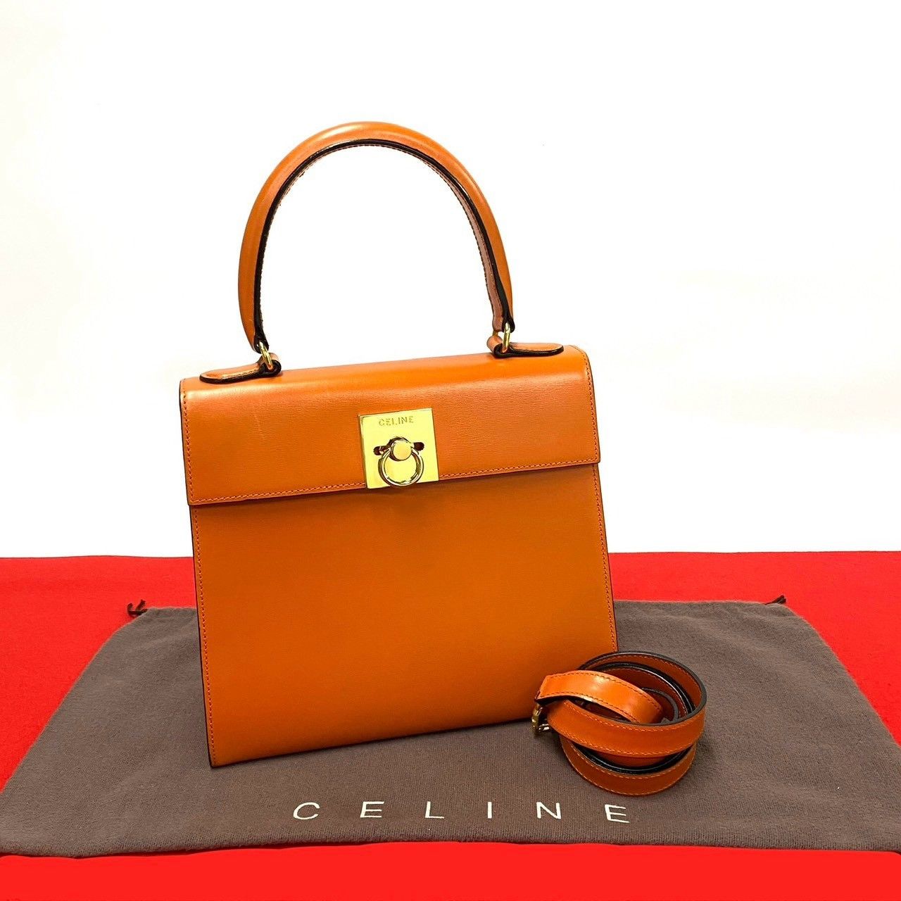 Celine Celine Calf Leather 2Way Bag Leather Shoulder Bag in Orange, Women's