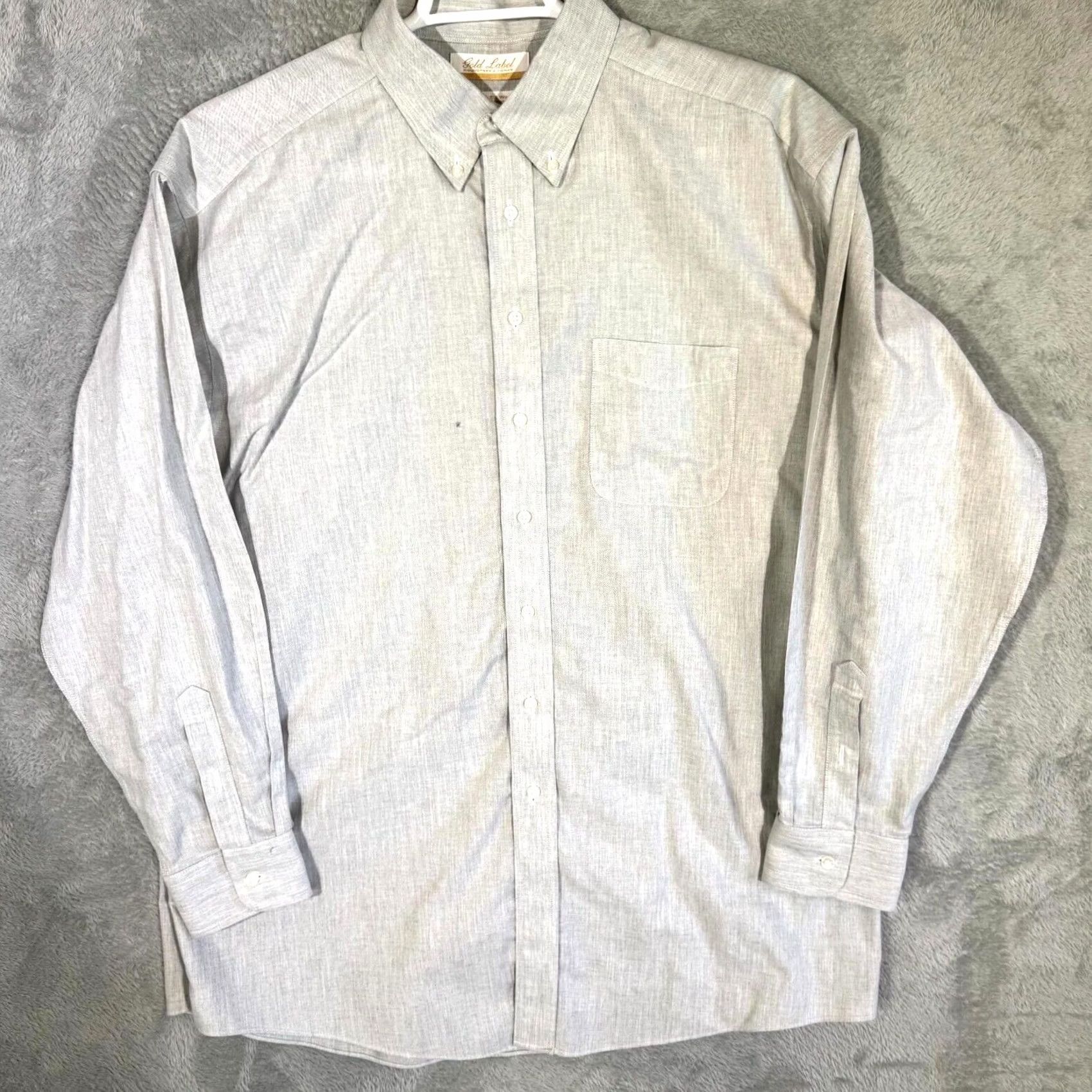 Vintage Gold Label Dress Shirt Blue 100% Cotton Long Sleeve 17×35 Men’s Formal Shirt Size 46R - 2 Thumbnail