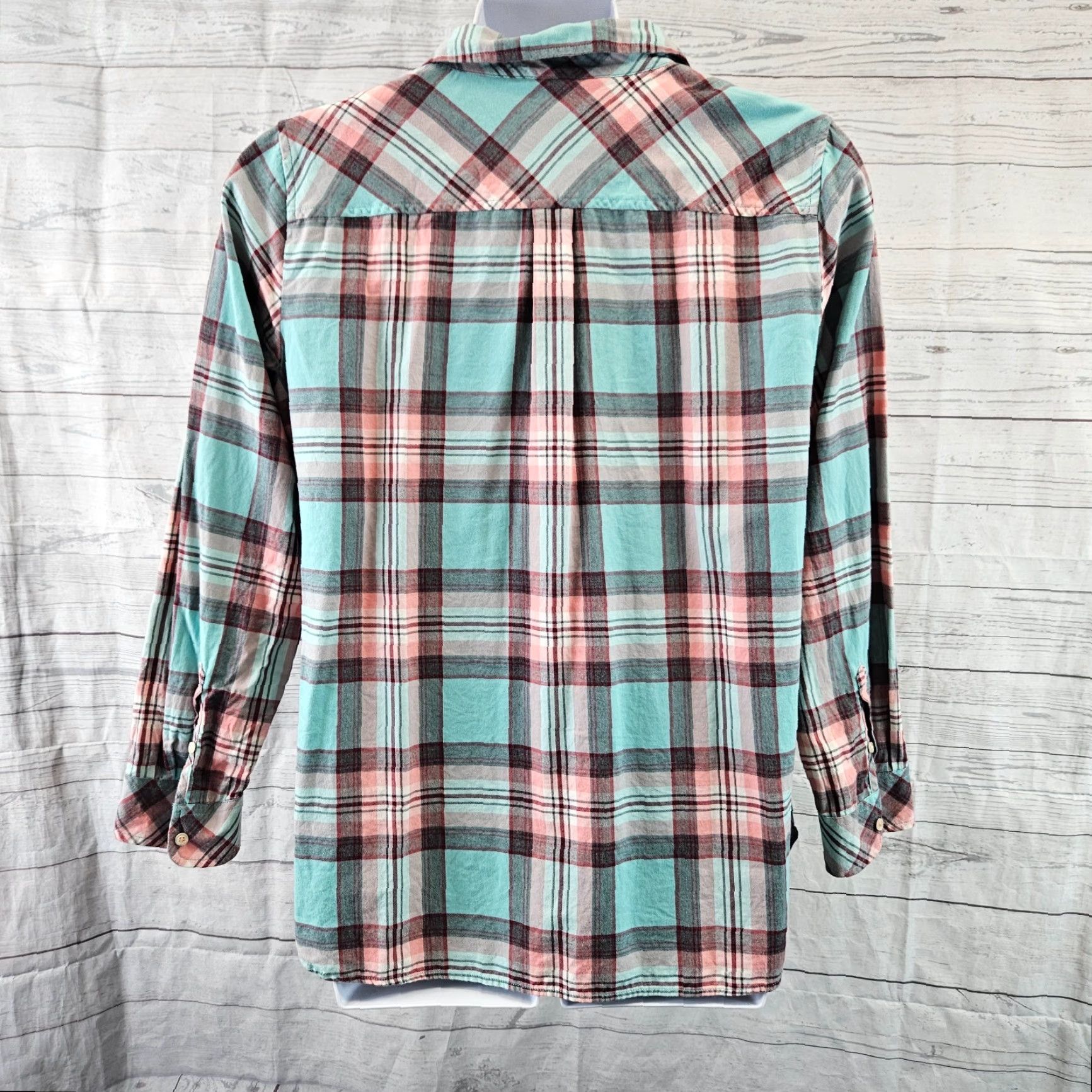 Talbots Talbots Shirt Womens 1X Pink Aqua Plaid Long Sleeve Cotton Button Front Size XL / US 12-14 / IT 48-50 - 4 Thumbnail