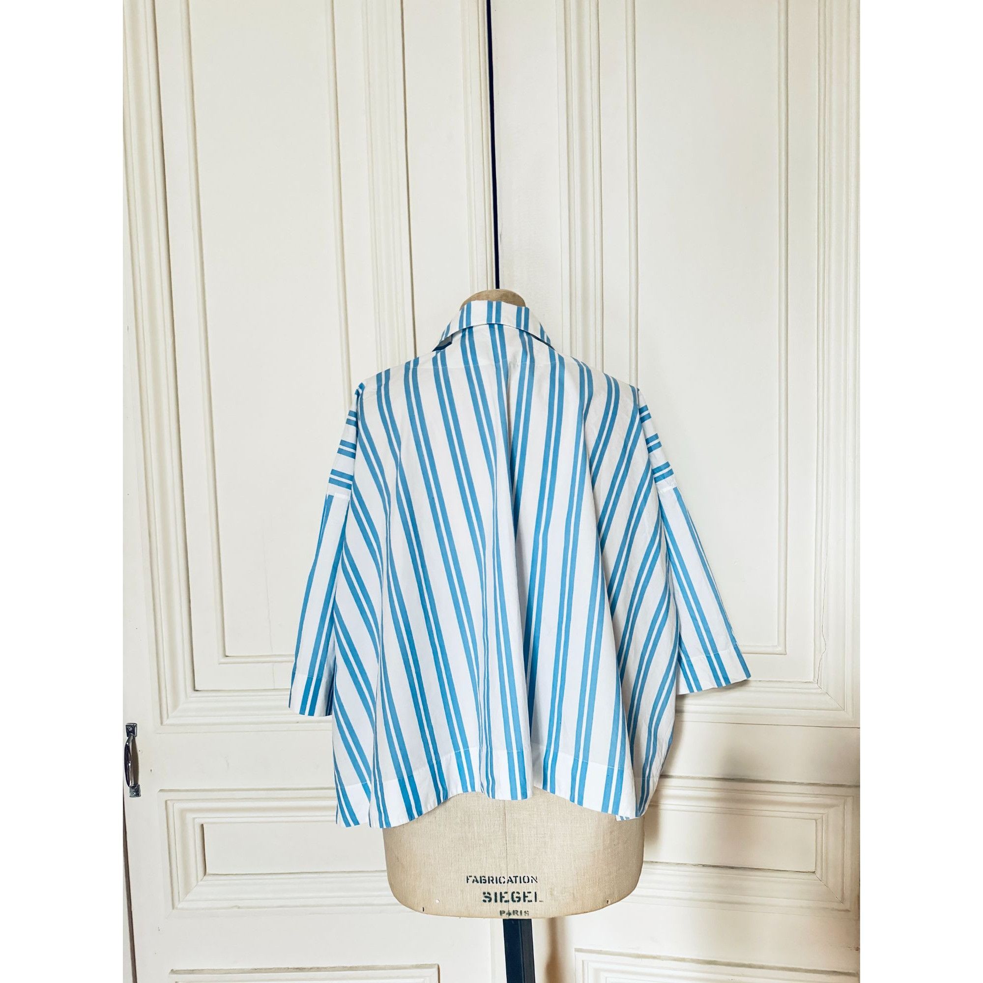 Balenciaga Oversized White Blue Striped Short Sleeves Shirt Size S / US 4 / IT 40 - 3 Thumbnail