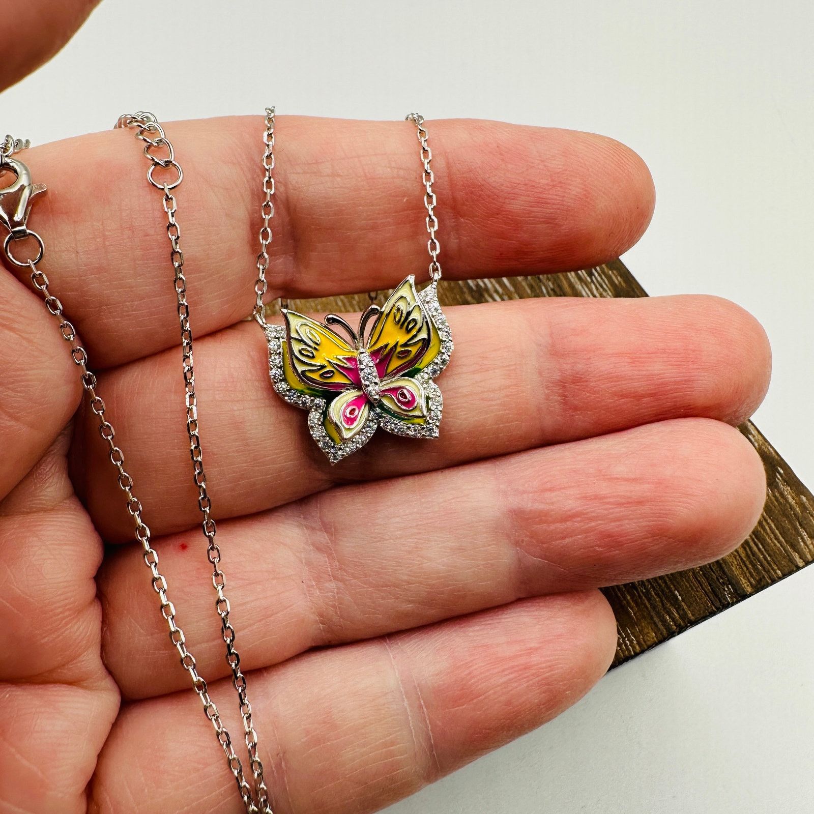 The Unbranded Brand Butterfly CZ Enamel Sterling Silver Necklace Size ONE SIZE - 5 Thumbnail