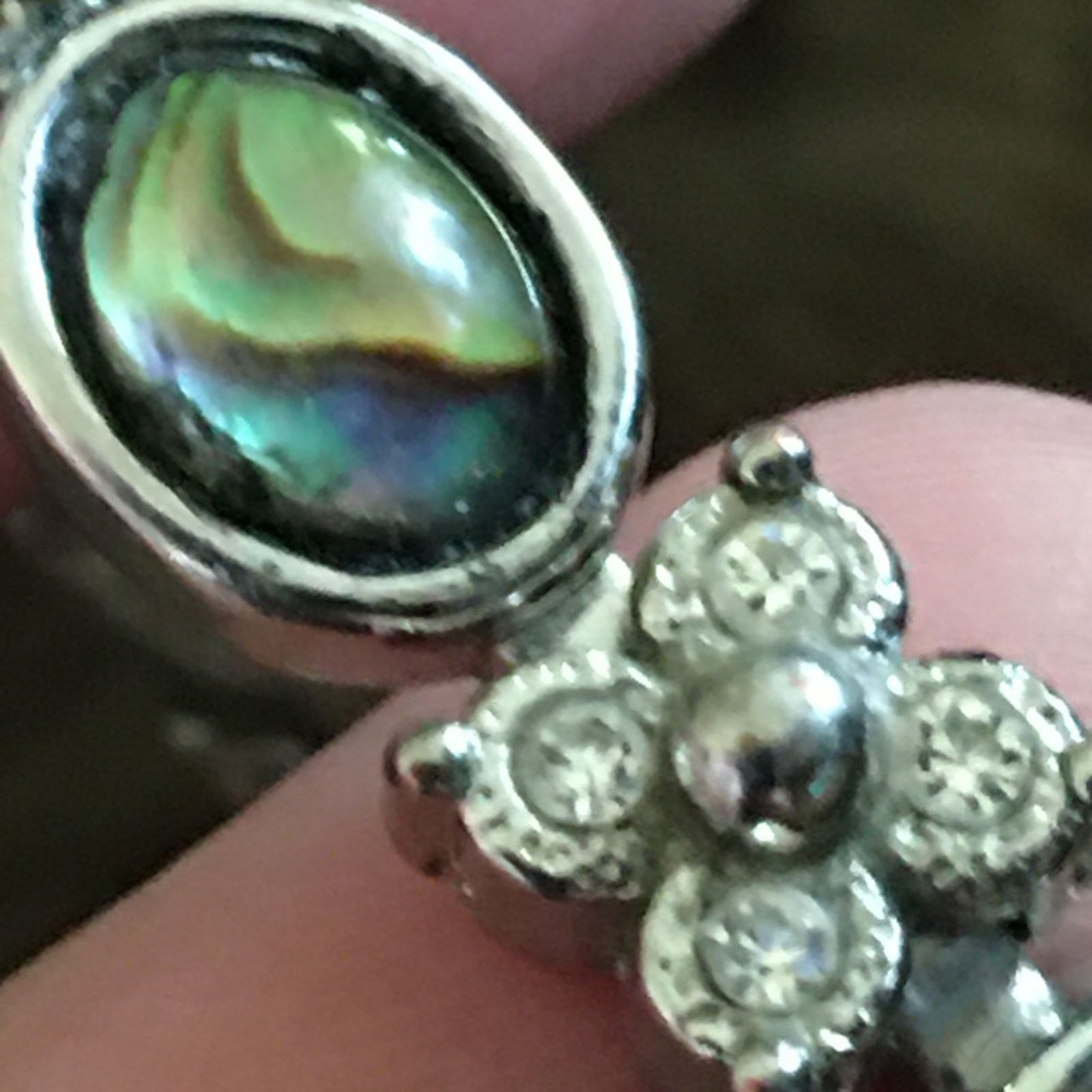 Jewelry Glass cabochon abalone silver rhinestone bracelet Size ONE SIZE - 11 Thumbnail