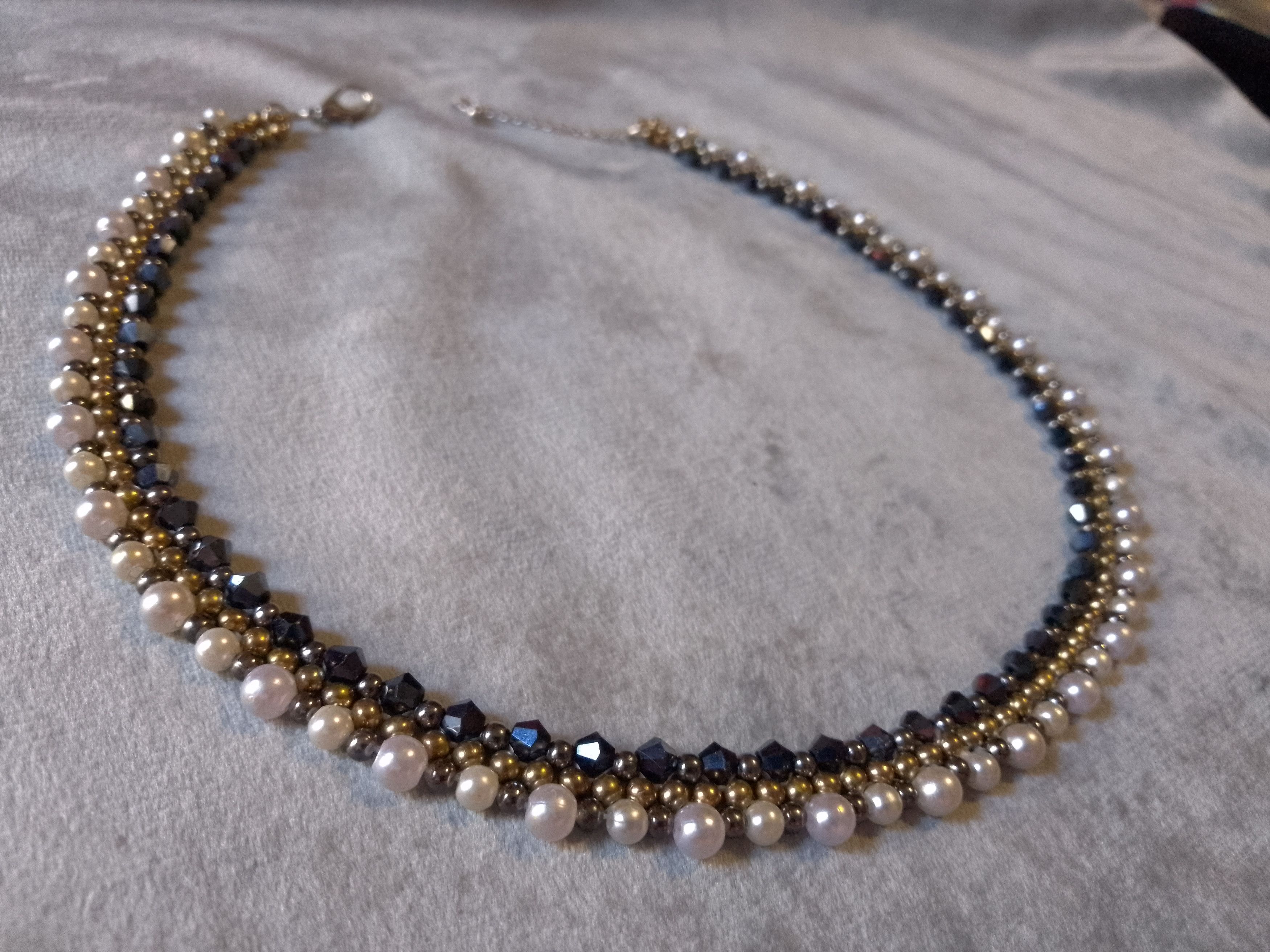 Handmade Necklace. White Pearls dark Blue crystal. Super elegant Size ONE SIZE - 3 Thumbnail
