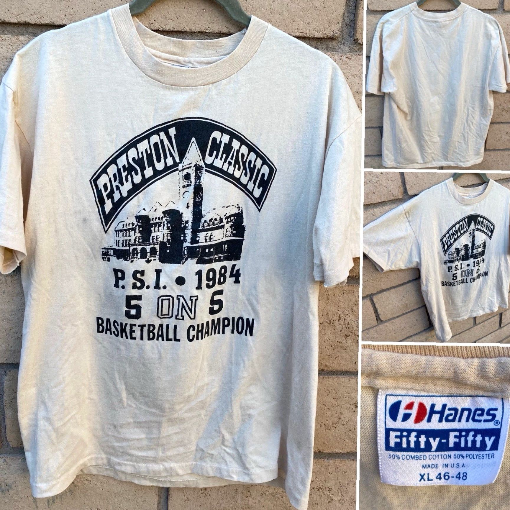 Hanes VINTAGE Hanes Preston Classic PSI 5 On 5 Basketball Champion T Shirt XL Beige 80s 1980s Mens Tee Size US XL / EU 56 / 4 - 2 Thumbnail