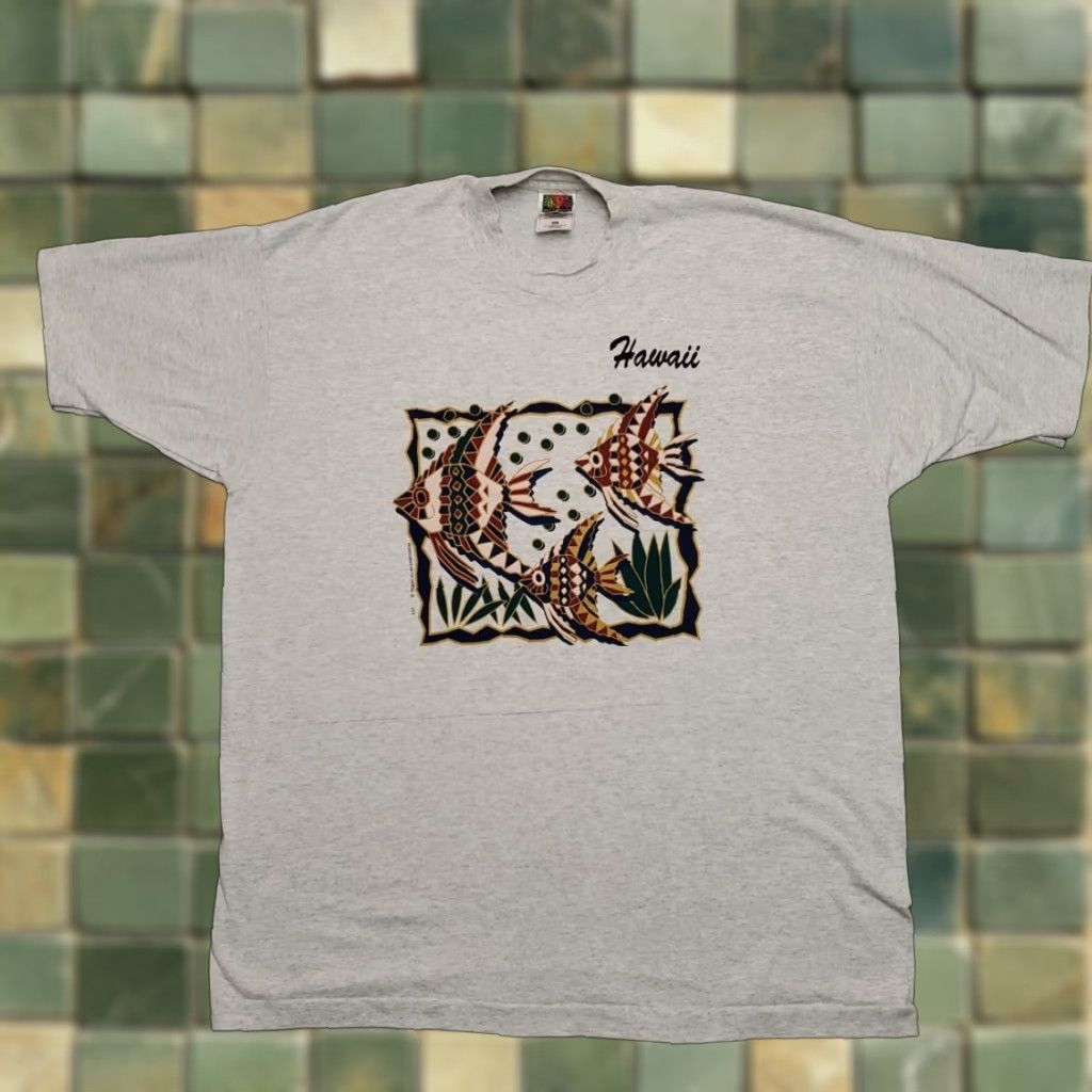 Vintage VTG Hawaii Shirt Mens XL Gray Robert Allan Sportswear Cotton Blend Crew Neck Short Sleeve 90s USA Tropical Fish T-Shirt Mens Size US XL / EU 56 / 4 - 1 Thumbnail