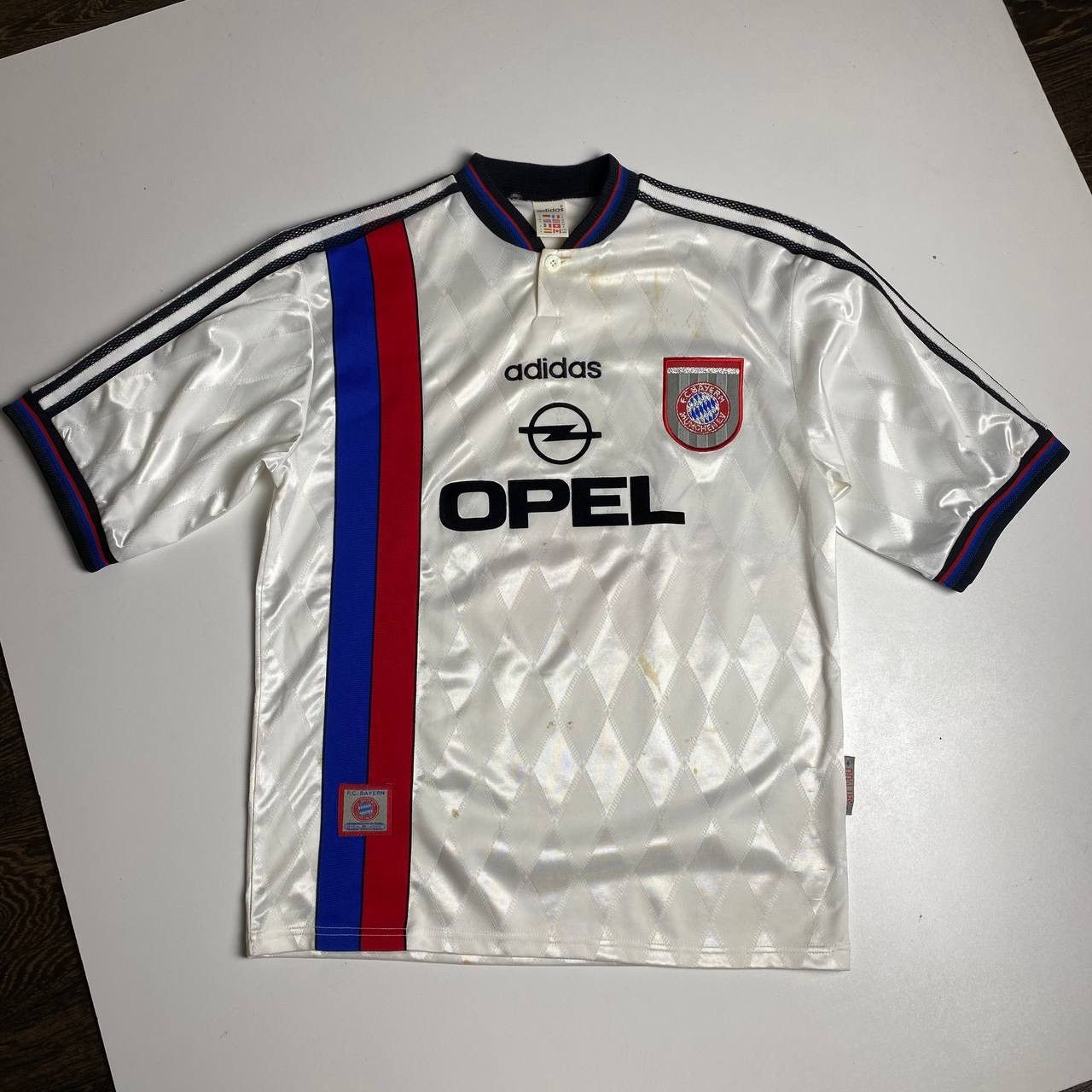 image of Vintage 90's Adidas Fc Bayern Munchen Opel T-Shirt Size:m in White, Men's (Size Medium)
